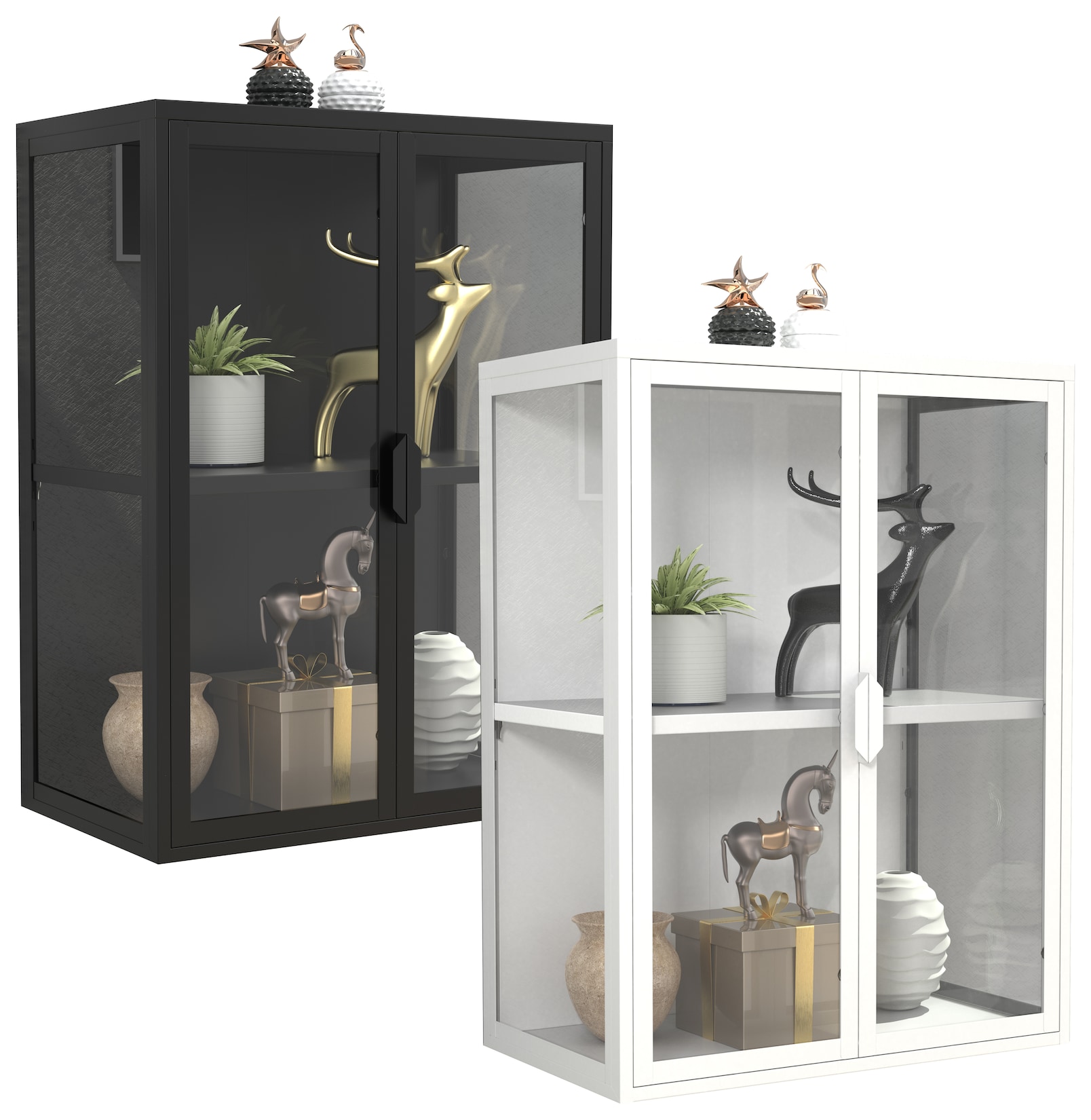 VCM Wandregal "Stahl Wandvitrine Hängevitrine Vitrine Glas Flokas" 1 Stk. tlg.