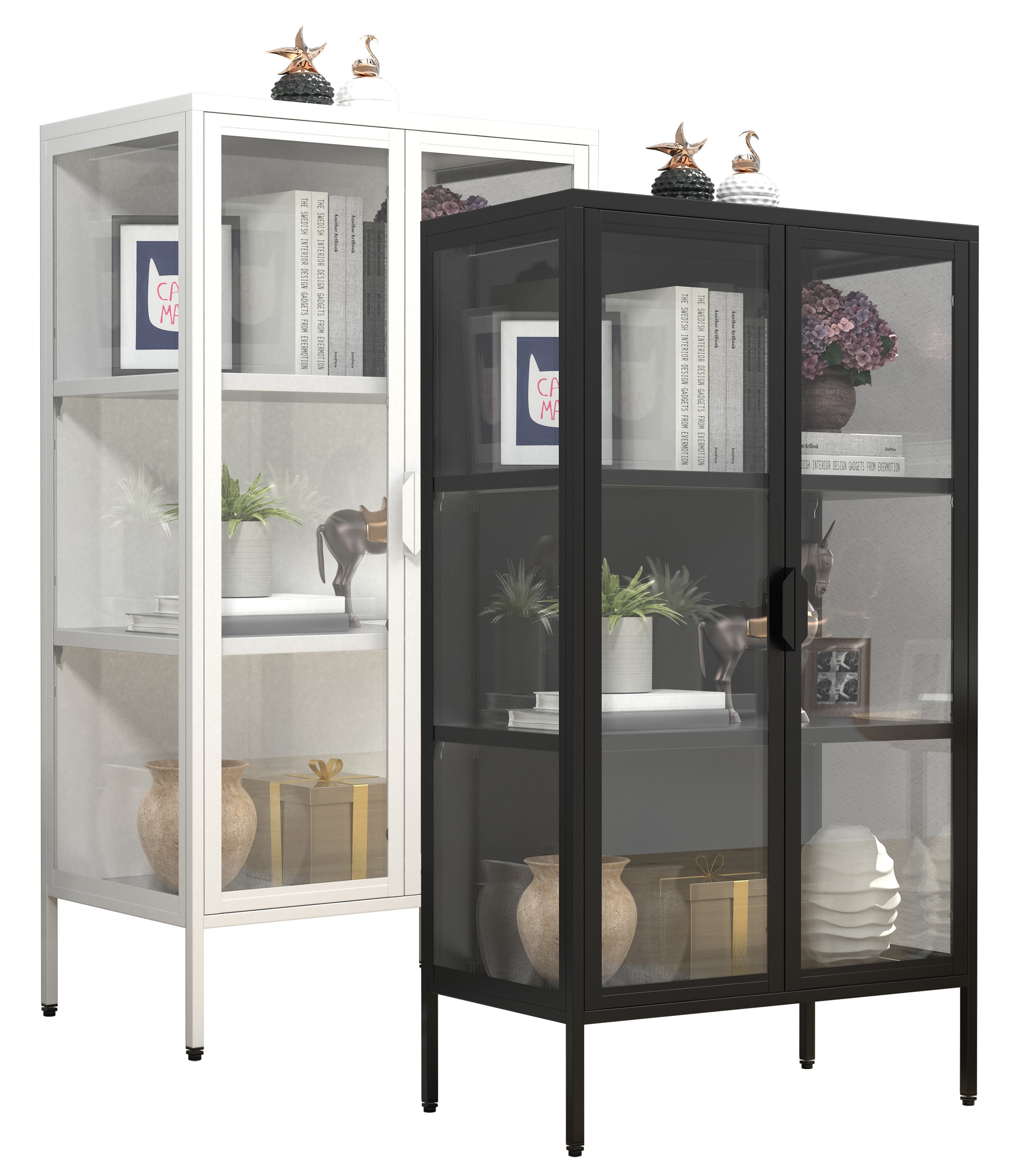 VCM Glasvitrine stehend | Vitrine Glas mit ESG-Sicherheitsglas | Ma&szlig;e ca. H. 110 x B. 60 x T. 35 cm | Standvitrine Glas | Modern und platzsparend | Glas Vitrinenschrank &ndash; Floka M 