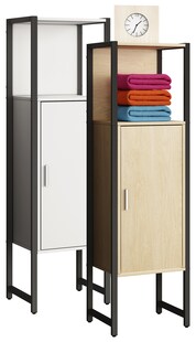 VCM Holz/Metall Badmöbel | Midischrank | Maße: H. 114 x B. 33 x T. 30 cm | Badregal | 1 Drehtür | 1 offenes Fach - Edino 