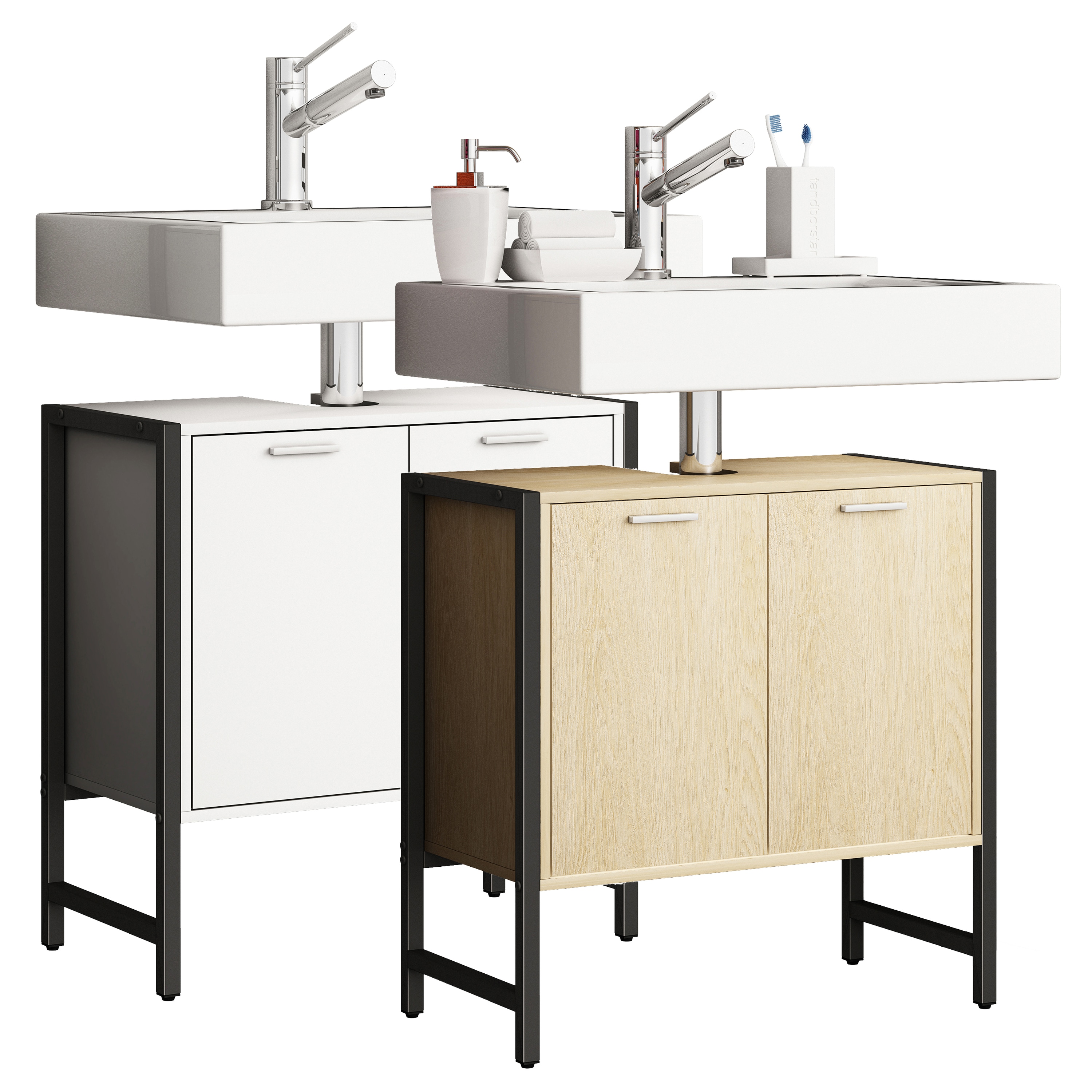 VCM Waschbeckenunterschrank | Badschrank | Ma&szlig;e: H. 60 x B. 60 x T. 30 cm | 2 Seitenteile aus Metall | Korpus aus Holz | 2 gro&szlig;e Dreht&uuml;ren - Edino 