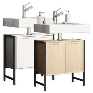 VCM Waschbeckenunterschrank | Badschrank | Maße: H. 60 x B. 60 x T. 30 cm | 2 Seitenteile aus Metall | Korpus aus Holz | 2 große Drehtüren - Edino 