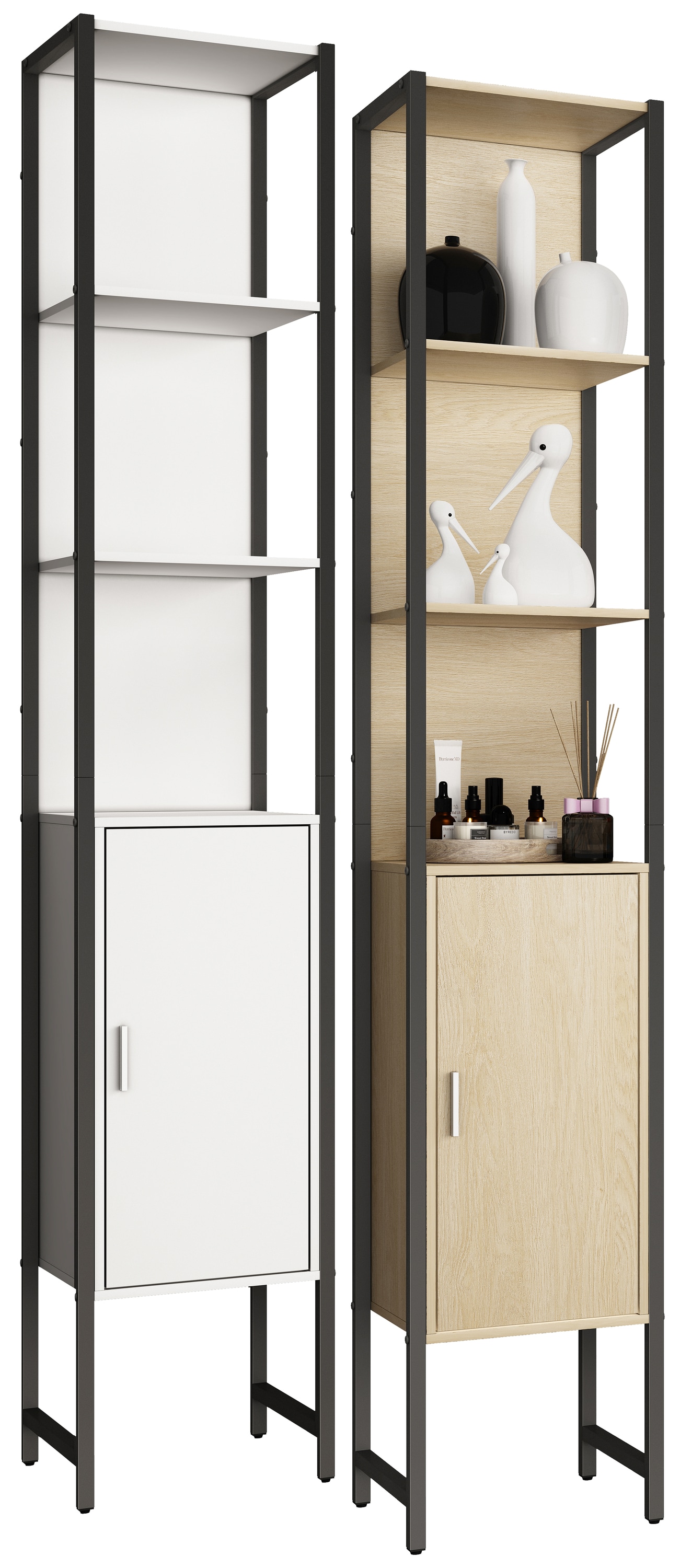 VCM Holz Badezimmerschrank | Badm&ouml;bel Metall Industrial Style | Stand Badregal | Hochschrank | Ma&szlig;e ca. H. 185 x B. 33 x T. 30 cm - Edino 