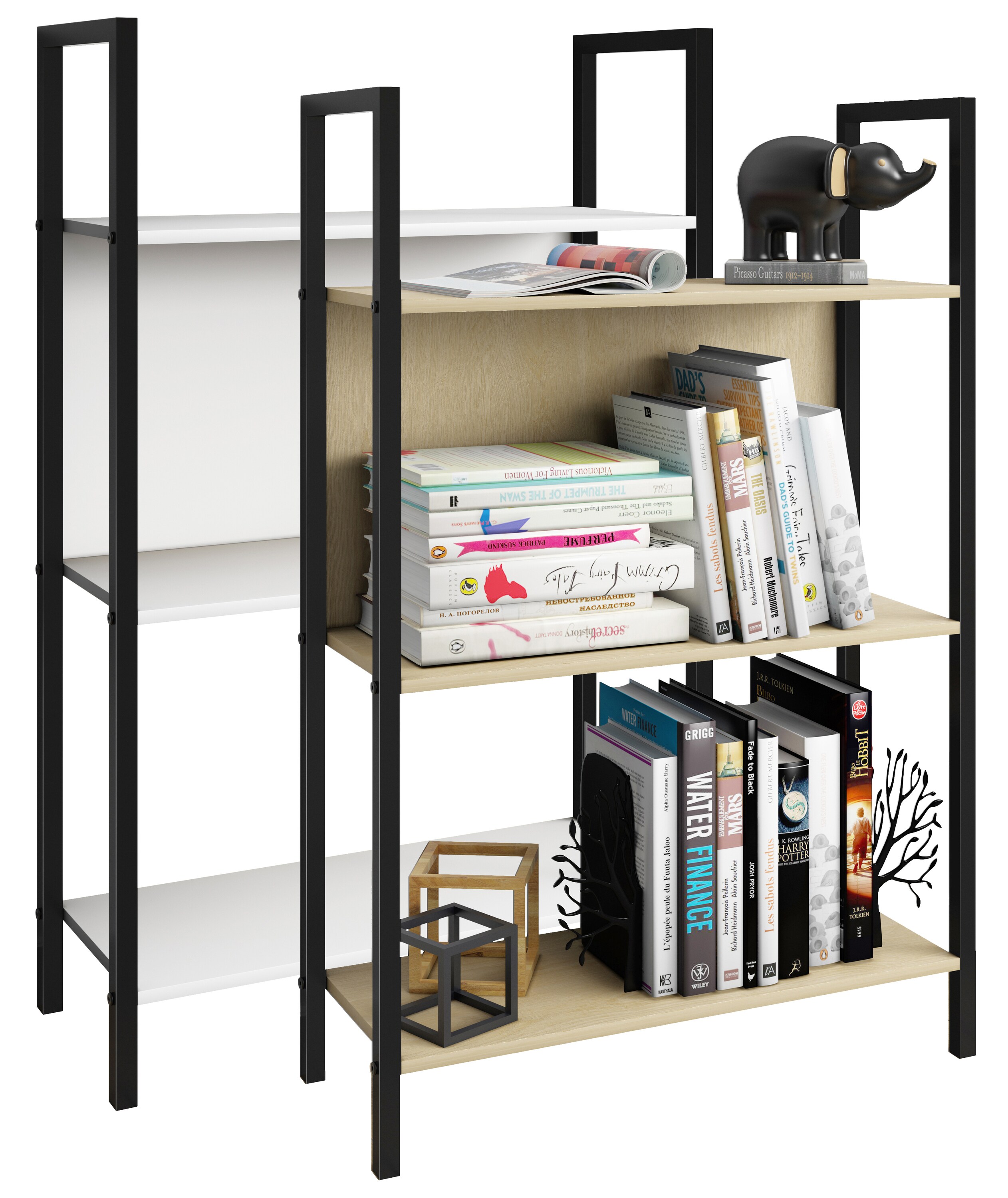 VCM Holz Metall Aufbewahrung Stand Regal B&uuml;cherregal Deko B&uuml;cher Standregal Flakos 3 