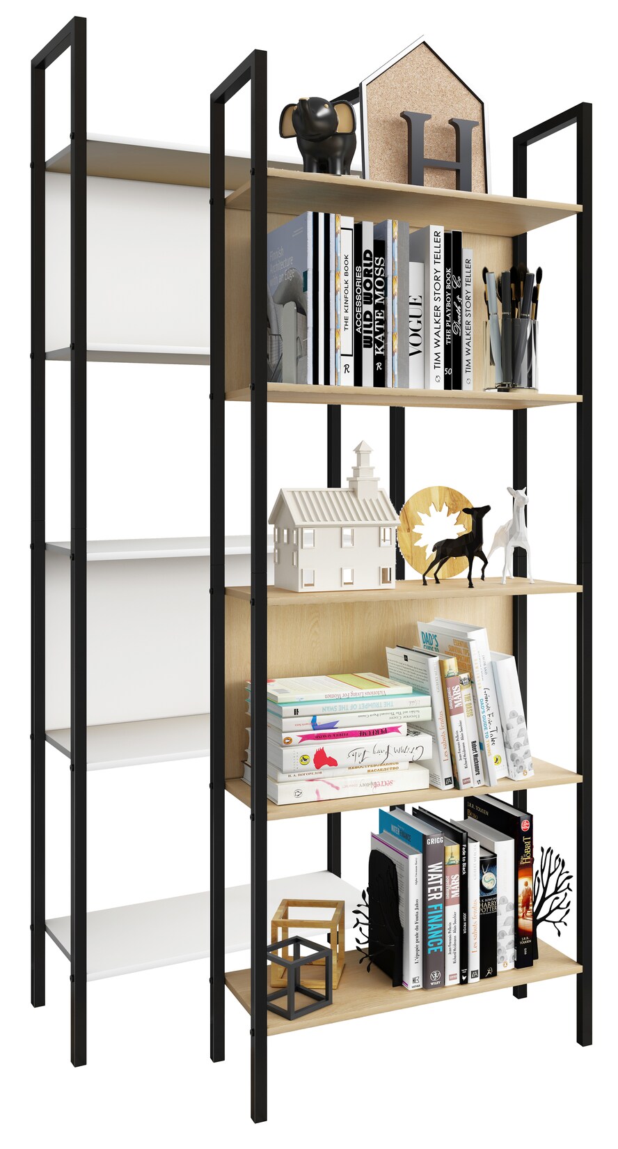 VCM Standregal "Holz Metall Stand Regal Büro Bücher Flakos 5fach" 1 Stk. tlg.