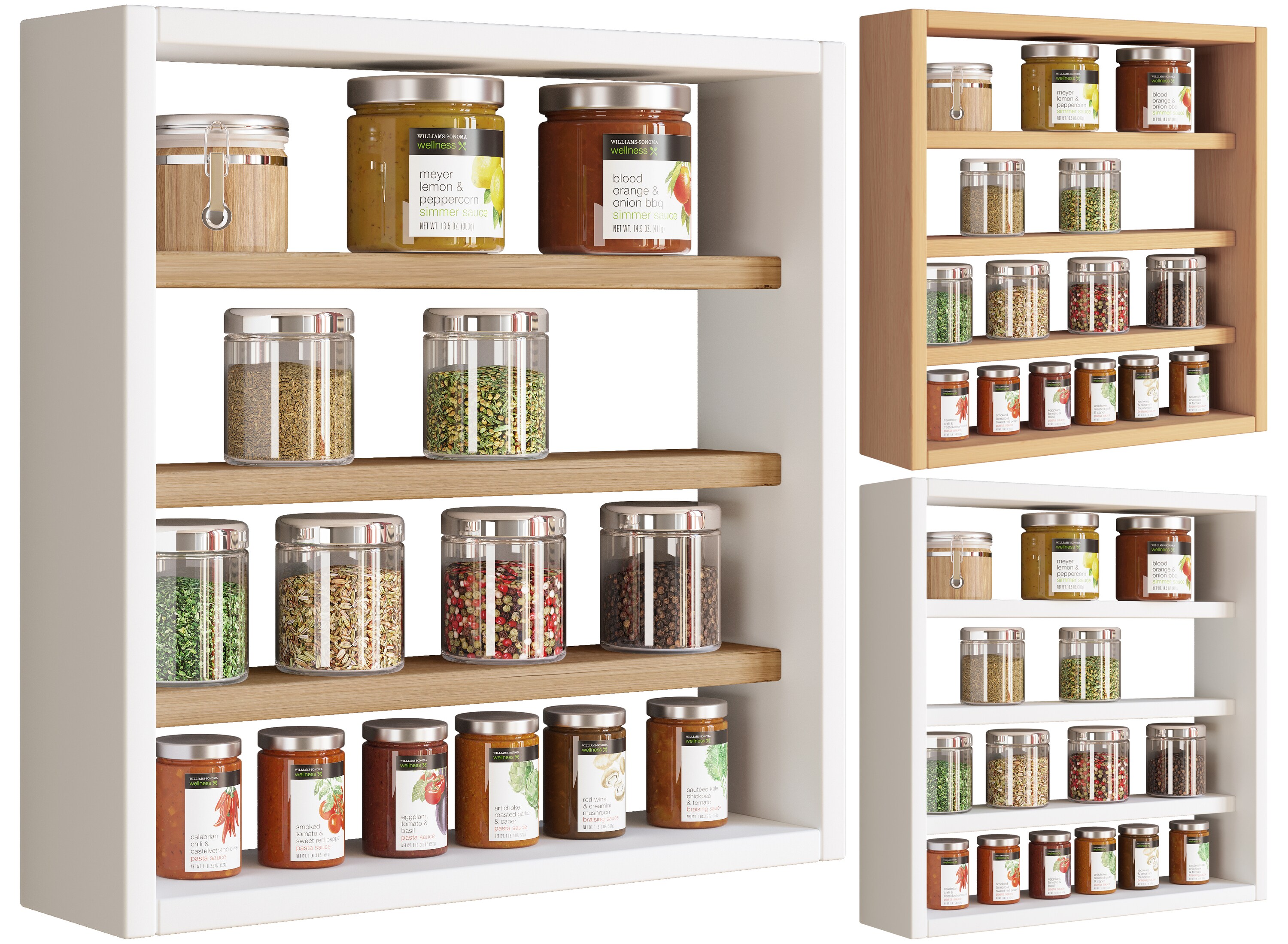 VCM Holz K&uuml;chenregal h&auml;ngend | Ma&szlig;e ca. H. 40 x B. 40 x T. 10 cm | H&auml;ngeregal mit vier F&auml;chern | Wandregal | Gew&uuml;rzregal | K&uuml;chenm&ouml;bel - Esaldi S 