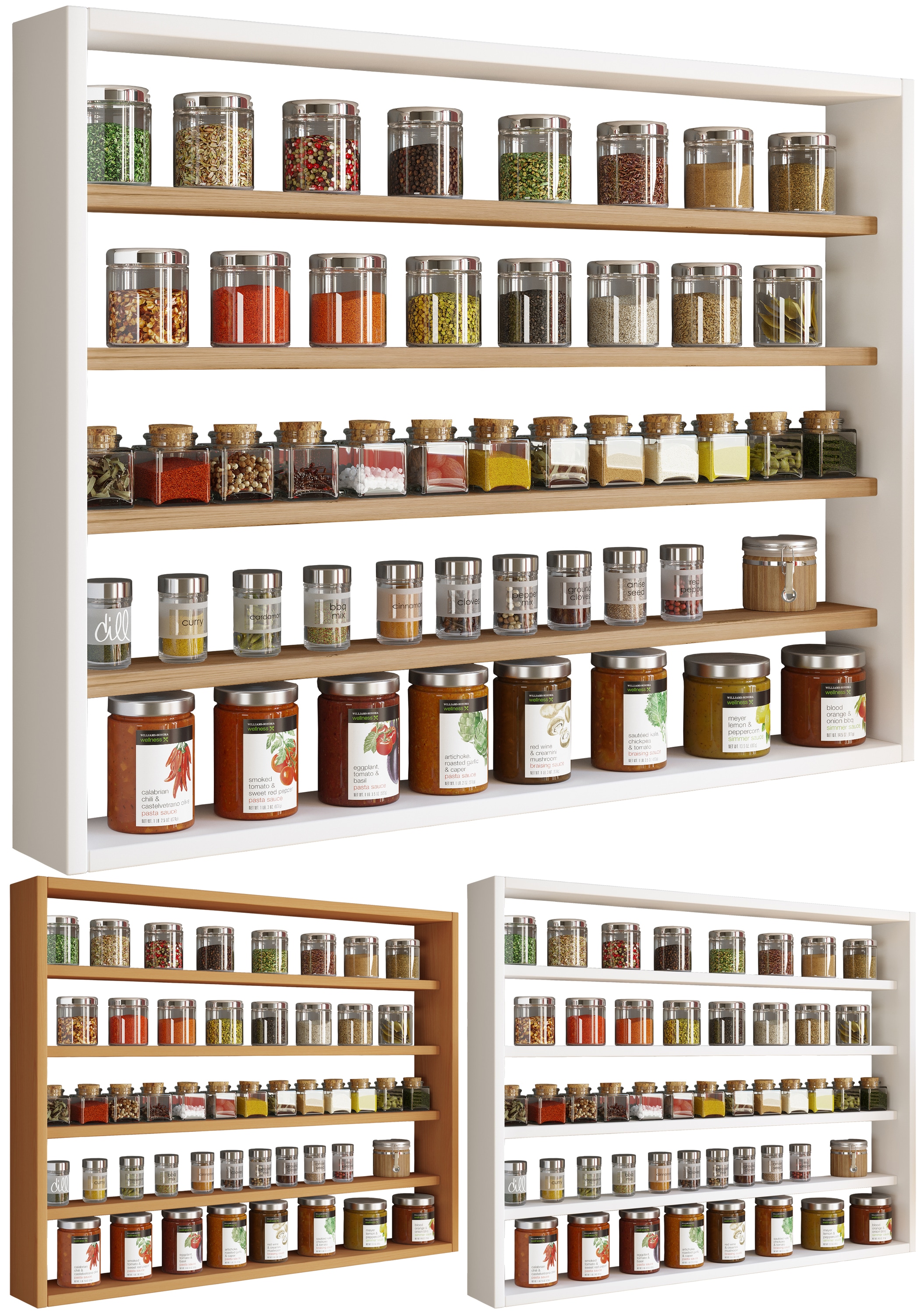 VCM Holz K&uuml;chenregal h&auml;ngend | Ma&szlig;e ca. H. 60 x B. 80 x T. 10 cm | H&auml;ngeregal mit f&uuml;nf F&auml;chern | Wandregal | Gew&uuml;rzregal | K&uuml;chenm&ouml;bel - Esaldi L 