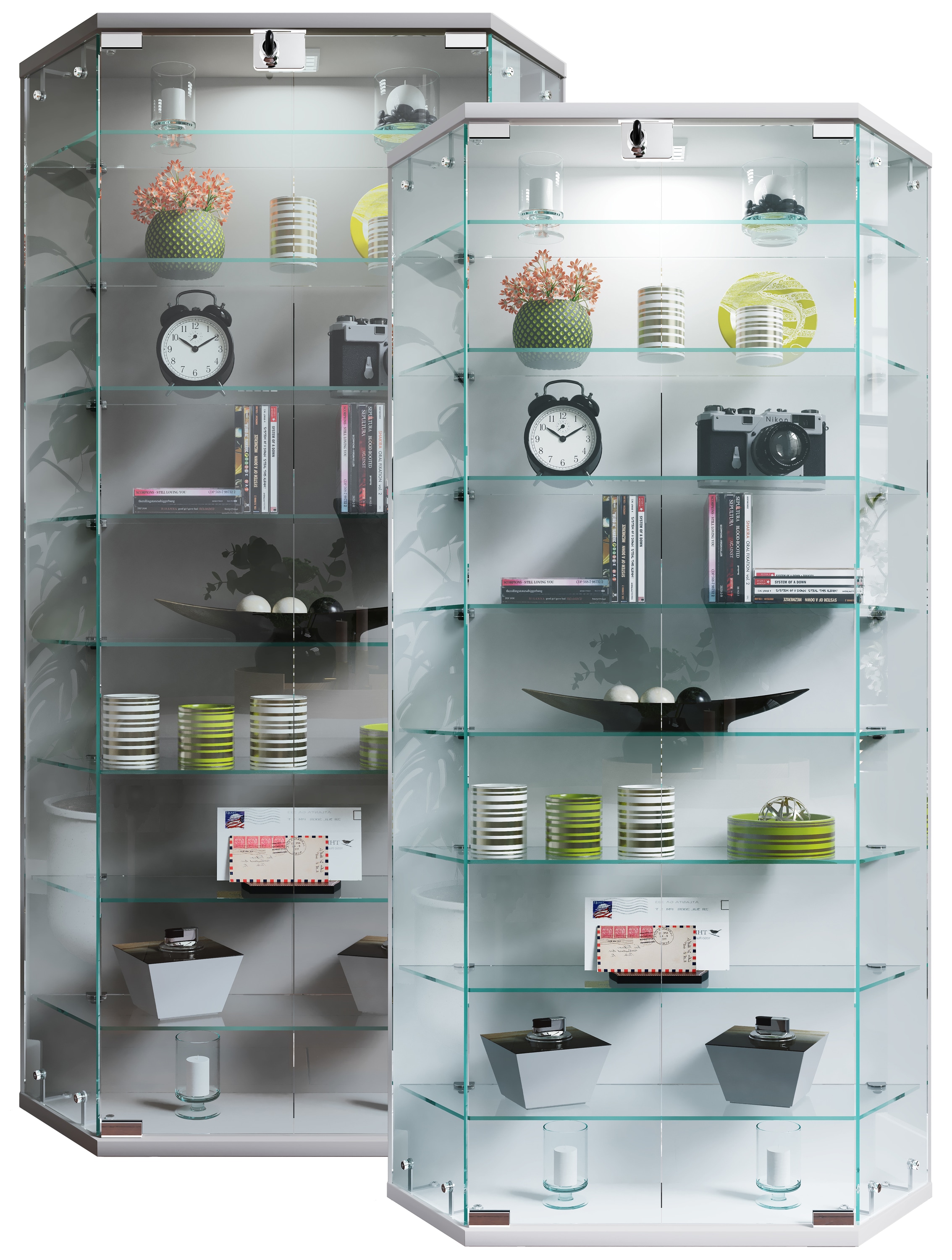 VCM Glasvitrine h&auml;ngend | Vitrine Glas mit ESG-Sicherheitsglas | Ma&szlig;e ca. H. 114 x B. 83 x T. 17 cm | H&auml;ngevitrine Glas | Modern und platzsparend | Glas Vitrinenschrank - Benila XL 