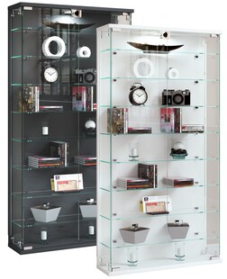VCM Glasvitrine hängend | Vitrine Glas mit ESG-Sicherheitsglas | Maße ca. H. 114 x B. 59 x T. 17 cm | Hängevitrine Glas | Modern und platzsparend | Glas Vitrinenschrank -  Relas L 