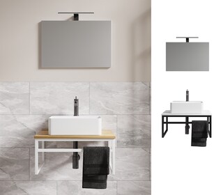 VCM 3-tlg. Waschplatz Waschtisch Badmöbel Set Waschbecken Holz Metall Industrial Style Bitila 60 V1 