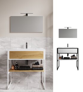 VCM 3-tlg. Waschplatz Waschtisch Badmöbel Set Waschbecken Holz Metall Industrial Style Bitila 80 V1 