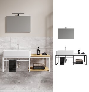 VCM 3-tlg. Waschplatz Waschtisch Badmöbel Set Waschbecken Holz Metall Industrial Style Bitila 100 V1 