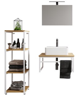 VCM 4-tlg. Waschplatz Waschtisch Badmöbel Set Waschbecken Holz Metall Industrial Style Bitila 60 V1 