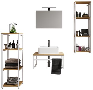 VCM 5-tlg. Waschplatz Waschtisch Badmöbel Set Waschbecken Holz Metall Industrial Styl Bitila 60 V1 