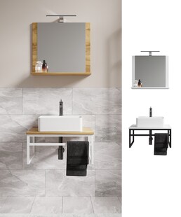 VCM 3-tlg. Waschplatz Waschtisch Badmöbel Set Waschbecken Holz Metall Industrial Style Bitila 60 V2 