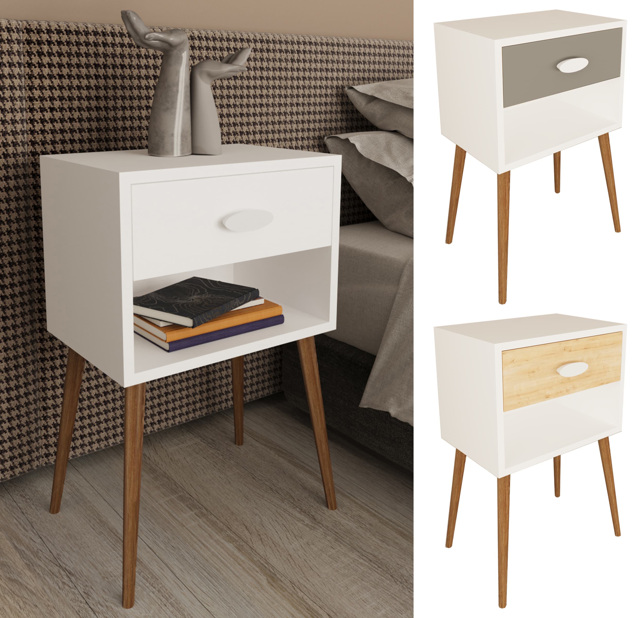 VCM Nachtschrank | Beistelltisch | Nachttisch | Ma&szlig;e ca. H. 70 x B. 45 x T. 30 cm - Singol XL 