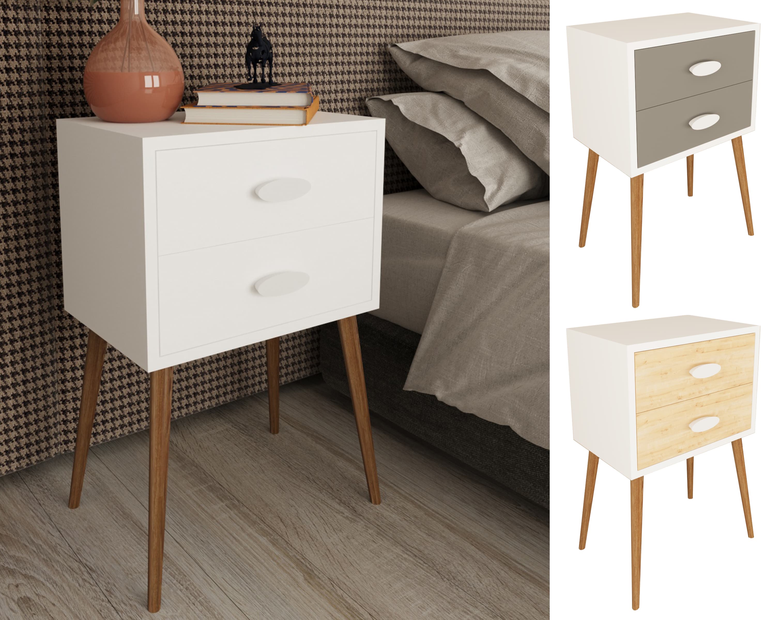 VCM Nachtschrank | Beistelltisch mit Schubladen | Nachttisch | Ma&szlig;e ca. H. 70 x B. 45 x T. 30 cm - Singol XXL 