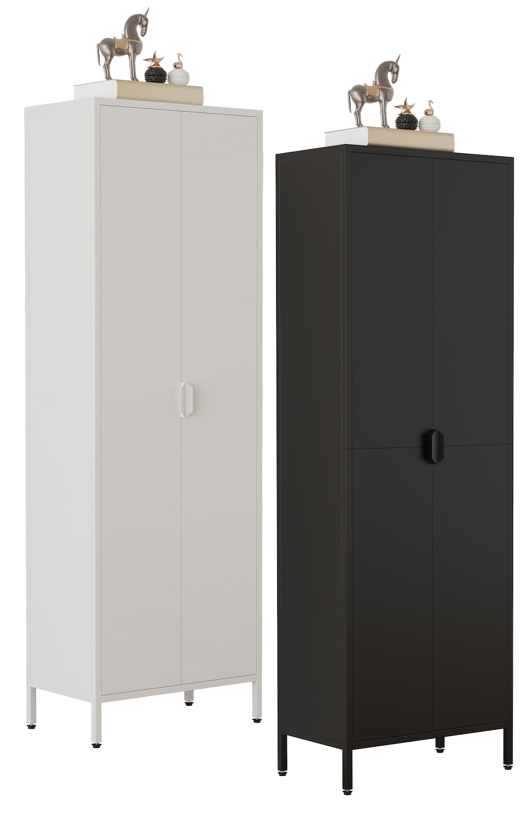 VCM NORDIC Flokas XL Schrank, 2-Türige, 3-Einlegeböden, weißer Stahl