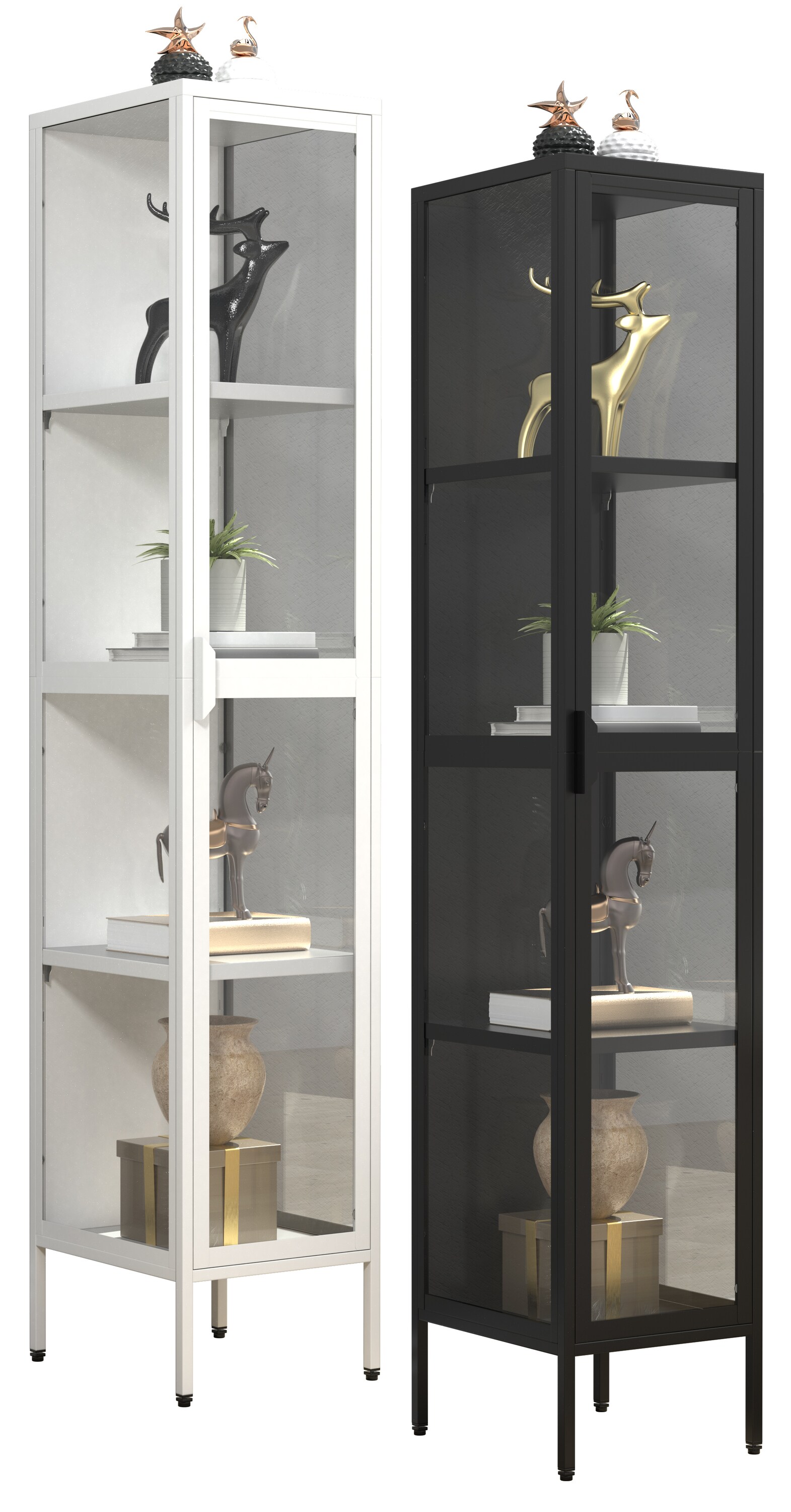 VCM Glasvitrine stehend | Vitrine Glas mit ESG-Sicherheitsglas | Ma&szlig;e ca. H. 160 x B. 30 x T. 35 cm | Standvitrine Glas | Modern und platzsparend | Glas Vitrinenschrank &ndash; Floka XL 