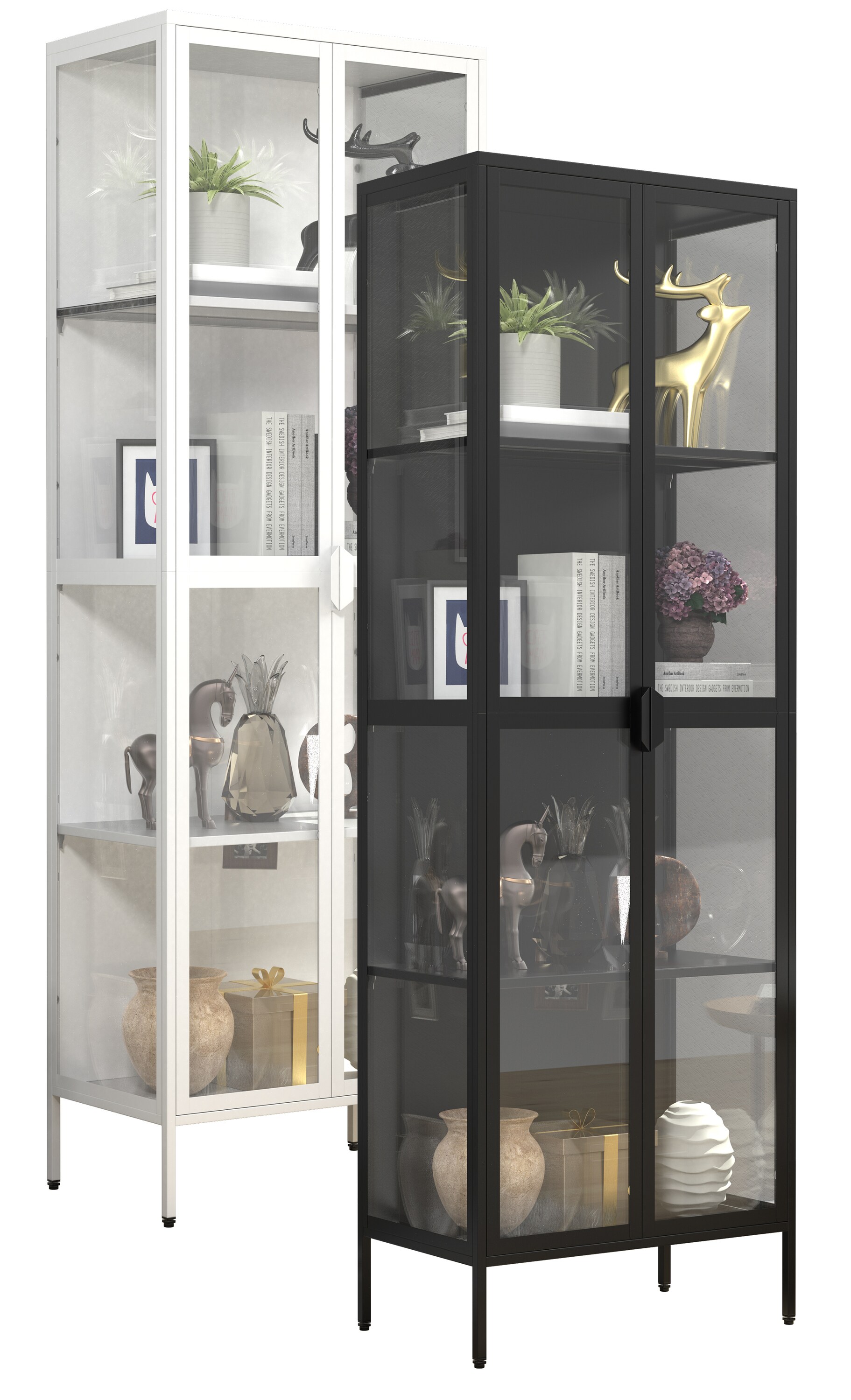 VCM Glasvitrine stehend | Vitrine Glas mit ESG-Sicherheitsglas | Ma&szlig;e ca. H. 180 x B. 60 x T. 35 cm | Standvitrine Glas | Modern und platzsparend | Glas Vitrinenschrank &ndash; Floka XXL 
