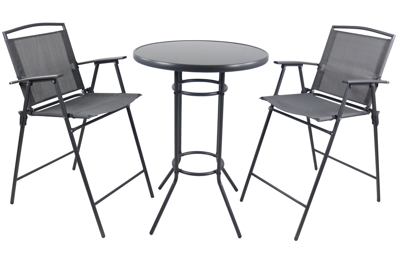 VCM Bar Set 3-teilig, Stehtisch Ø 70 cm mit 2 Barstühlen, Metall & Glas, Textilene Bezug, Outdoor geeignet für Balkon, Terrasse & Garten - …