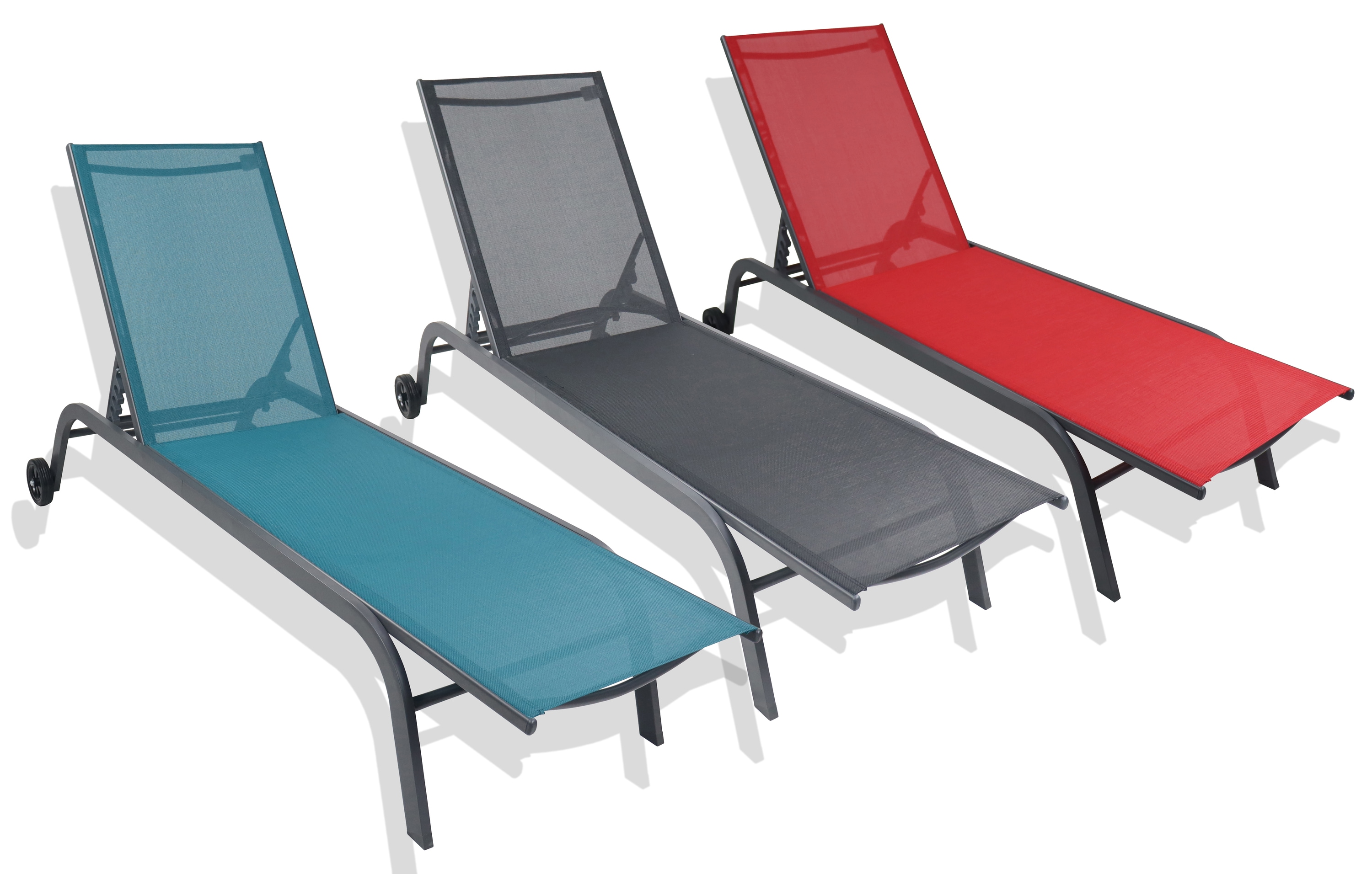 VCM Sonnenliege rollbar | Ma&szlig;e ca. L. 192 x H. 32 x B. 58 cm | Liegestuhl mit verstellbarer R&uuml;ckenlehne | Strandliege - Sonlas 192x58 