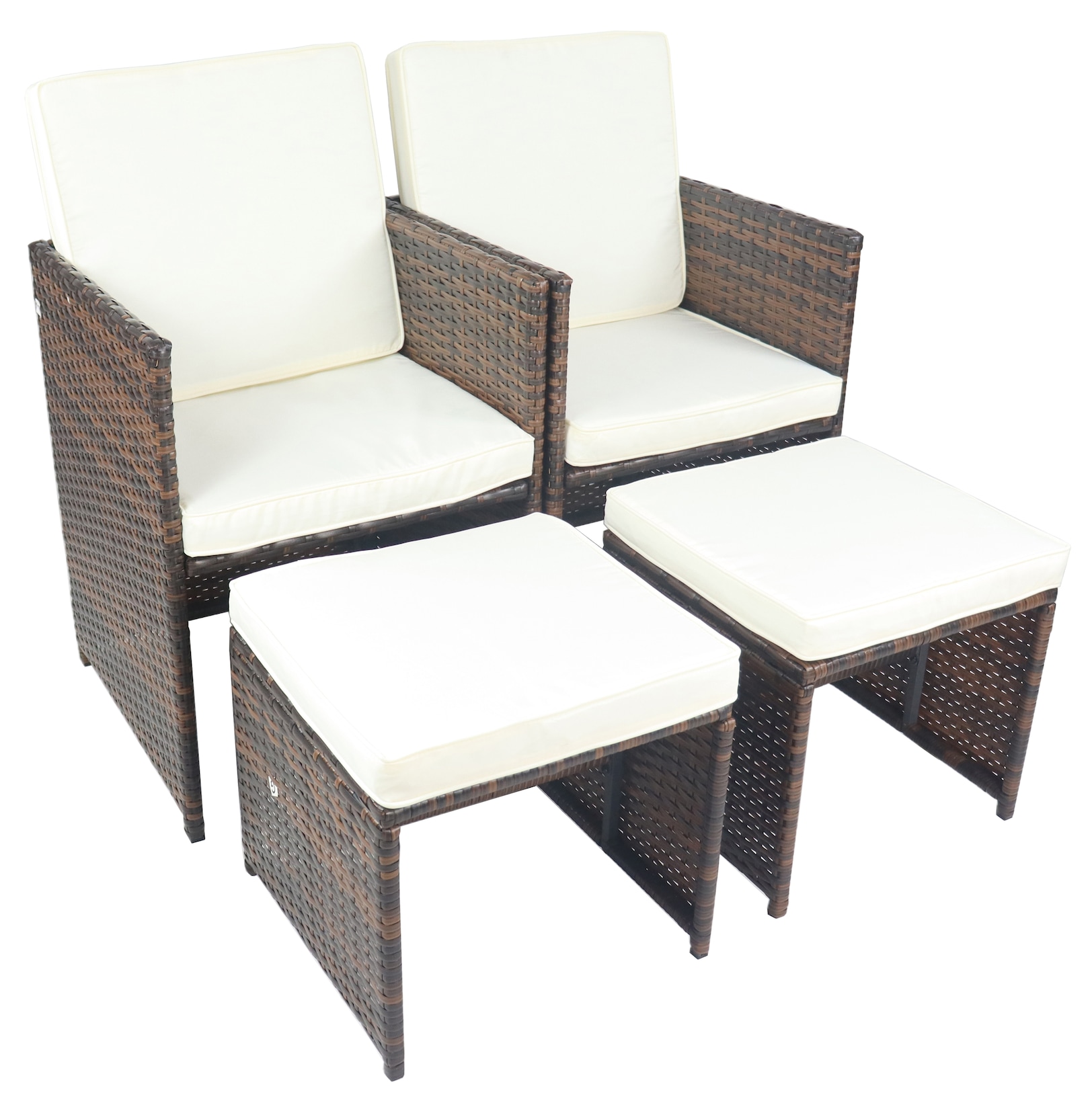 VCM 4-teilig Gartenmöbel Set, 2x Gartenstuhl mit Auflagen & 2x Beinauflage, Polyrattan Optik, Metall, wetterbeständig, ideal für den Balkon …