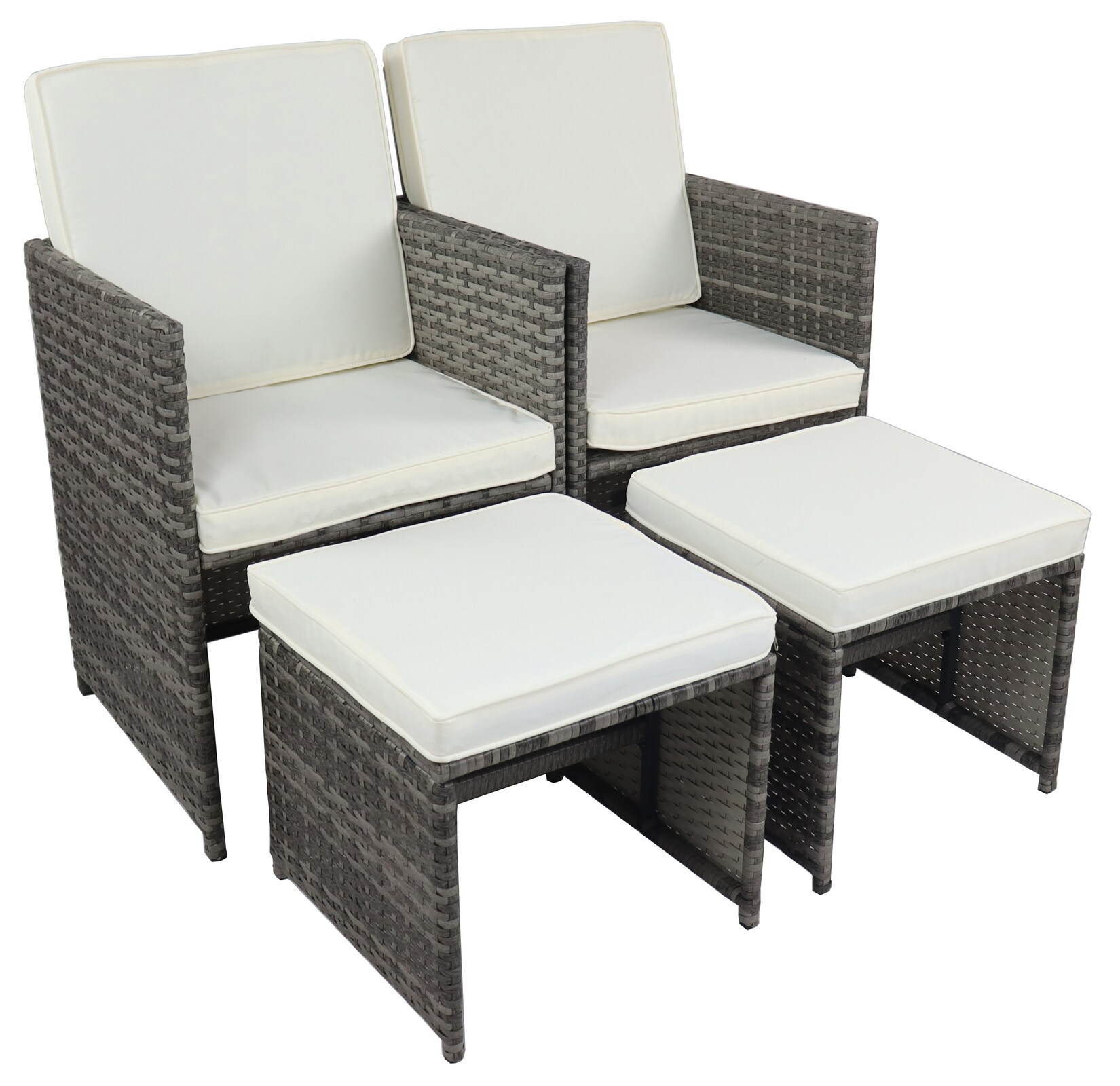VCM 4-teilig Gartenmöbel Set, 2x Gartenstuhl mit Auflagen & 2x Beinauflage, Polyrattan Optik, Metall, wetterbeständig, ideal für den Balkon …
