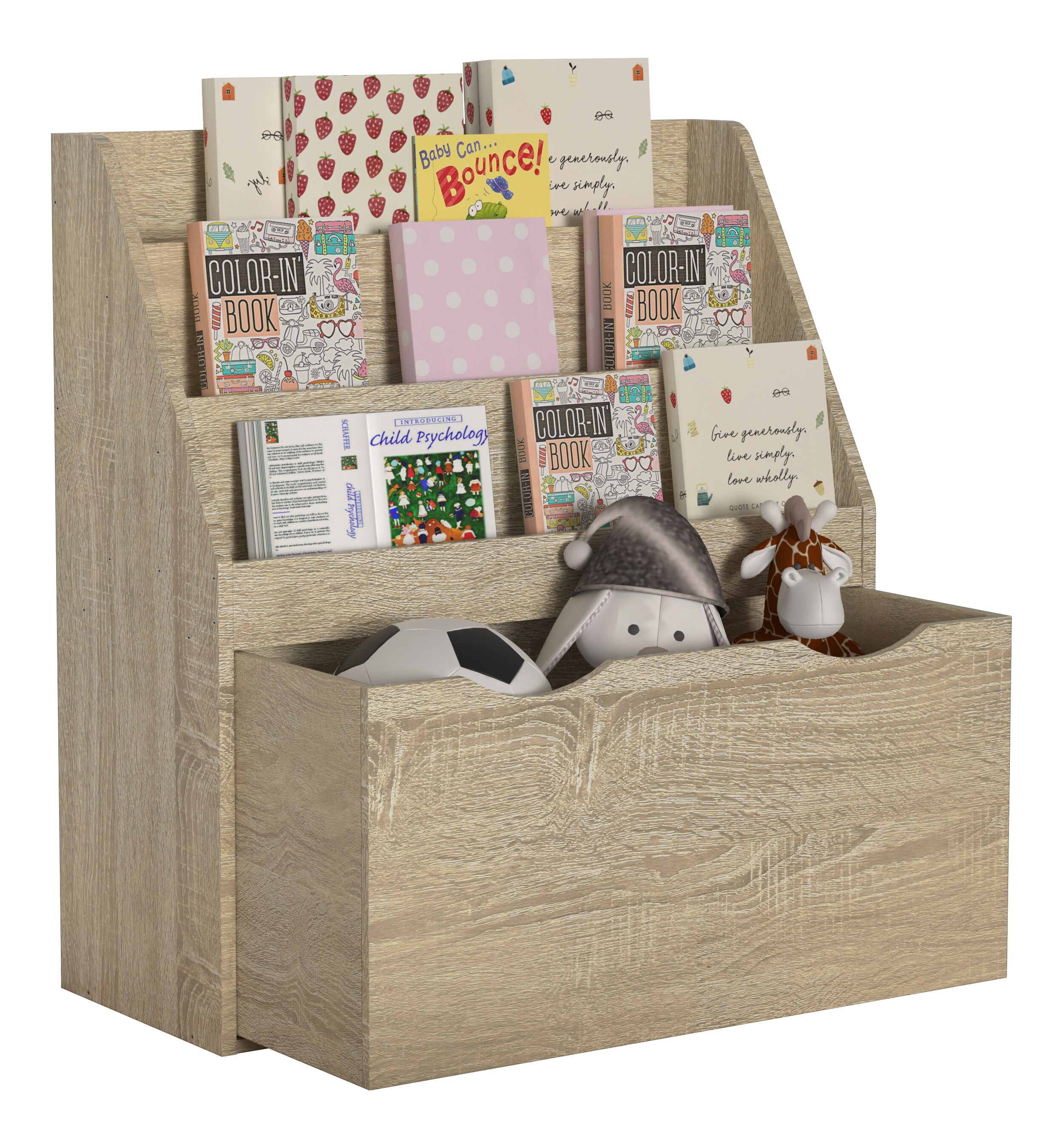 VCM Holzregal mit Rollen Schublade | platzsparendes Kinder Regal | Ma&szlig;e: H. 80 x B. 73 x T. 30 cm | Elegantes Regal stehend | Aufbewahrungsbox | B&uuml;cherregal | Aufbewahrungsregal - Besira L 