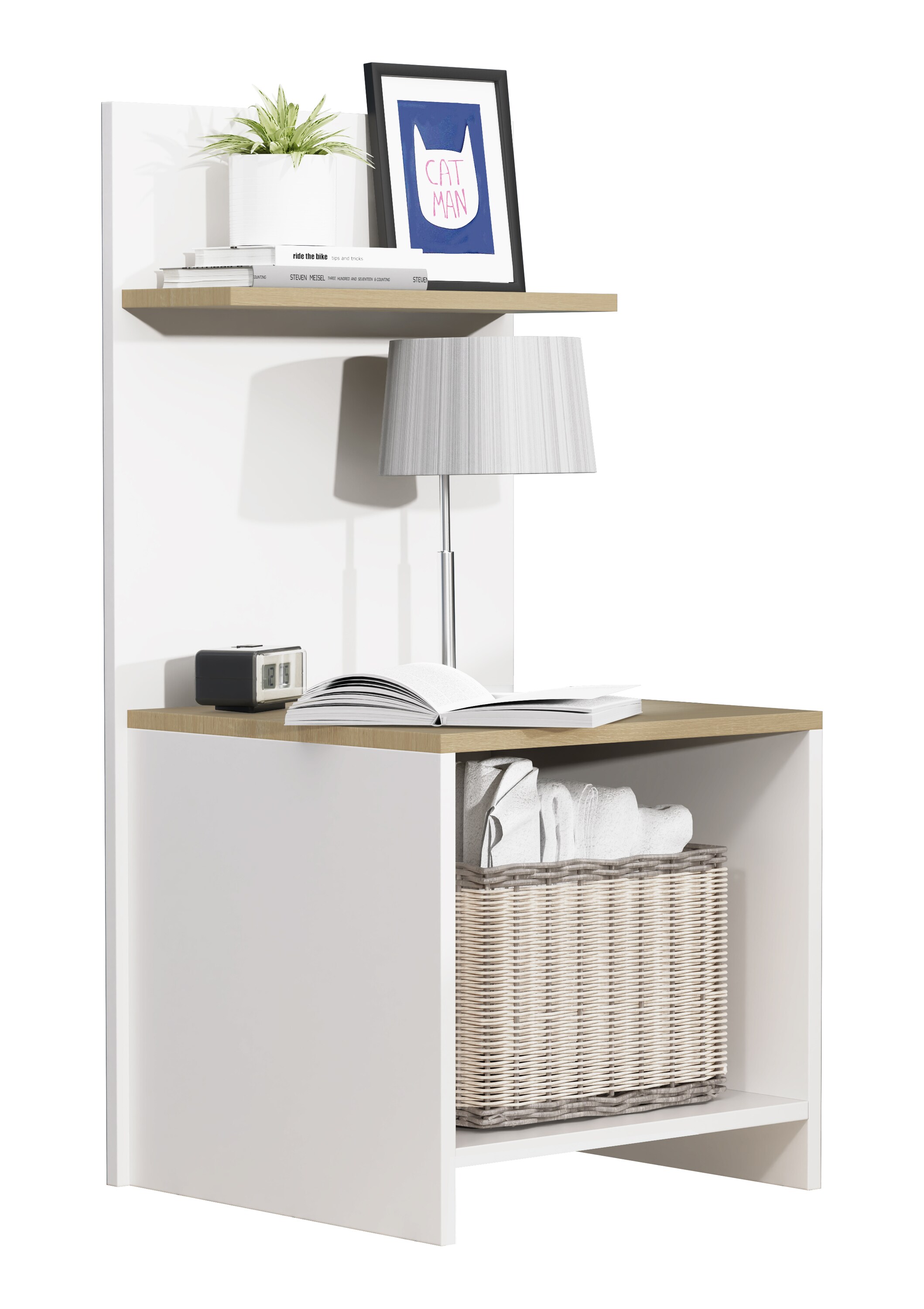 VCM Nachtschrank | Beistelltisch mit viel Stauraum | hoher Nachttisch | H. 91 x B. 45 x T. 40 cm | Nachk&auml;stchen mit Ablage aus Holz - Malisa 