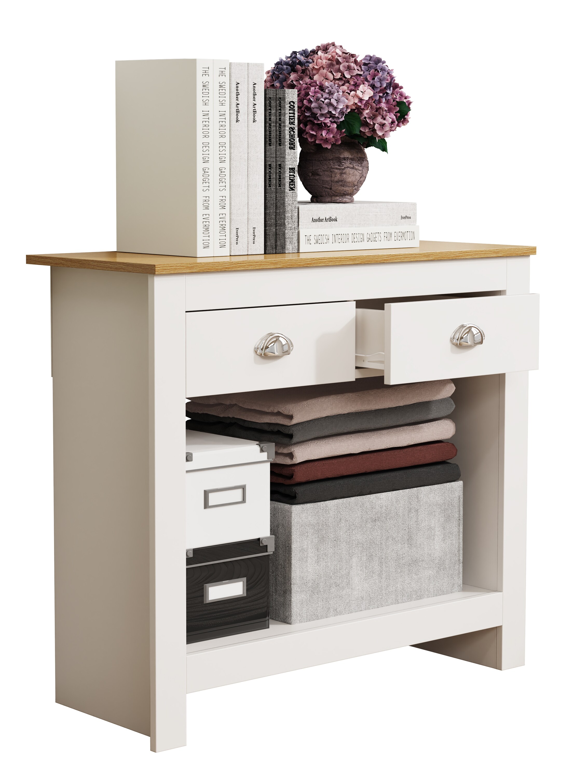 VCM Holz Kommode | Sideboard  mit offenen Fach und Schubladen | Ma&szlig;e ca. H. 76 x B. 85 x T. 35 cm - Balusa S 