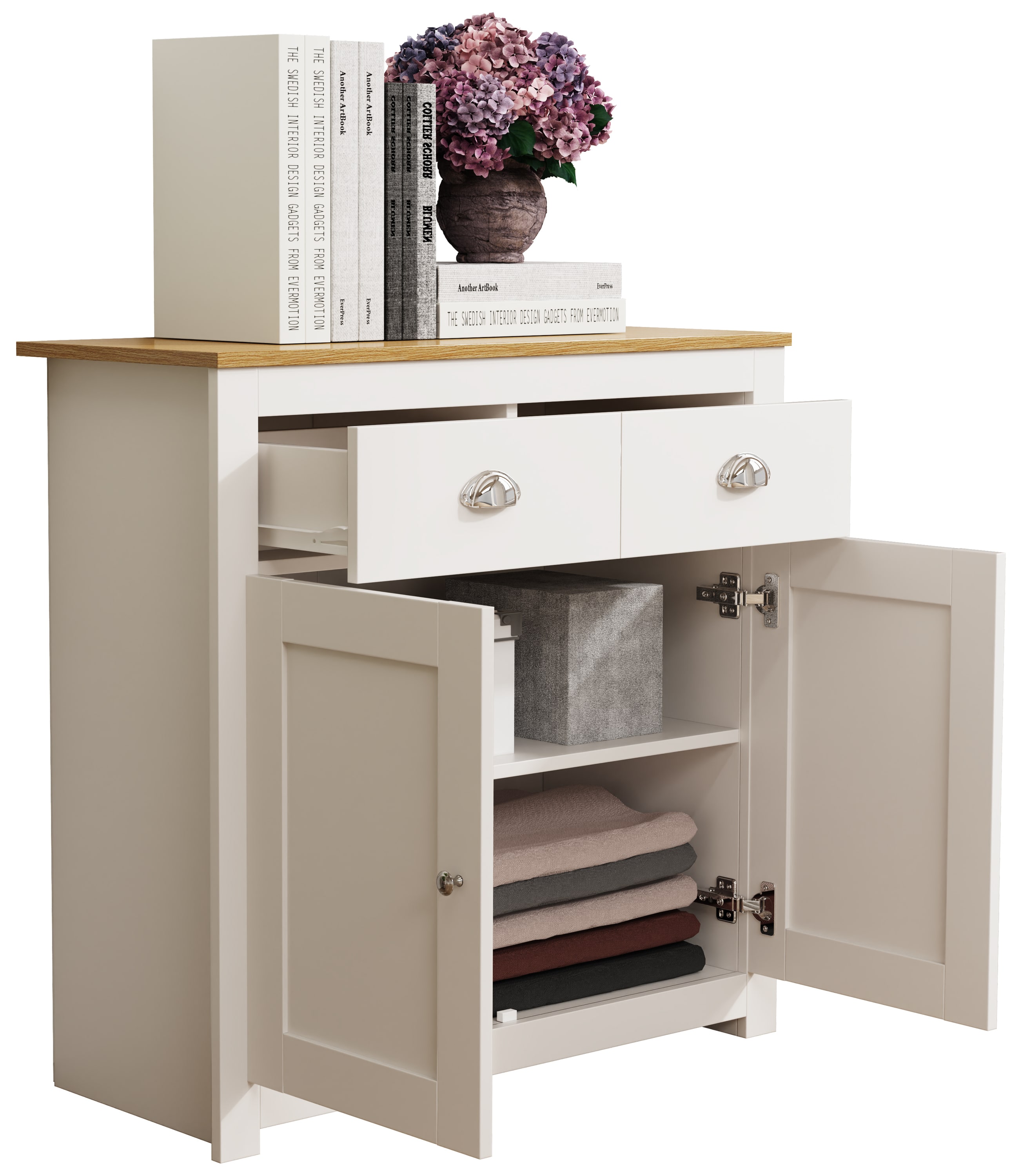 VCM Holz Kommode | Sideboard  mit Dreht&uuml;ren  und Schubladen | Ma&szlig;e ca. H. 81 x B. 82 x T. 35 cm - Balusa L 