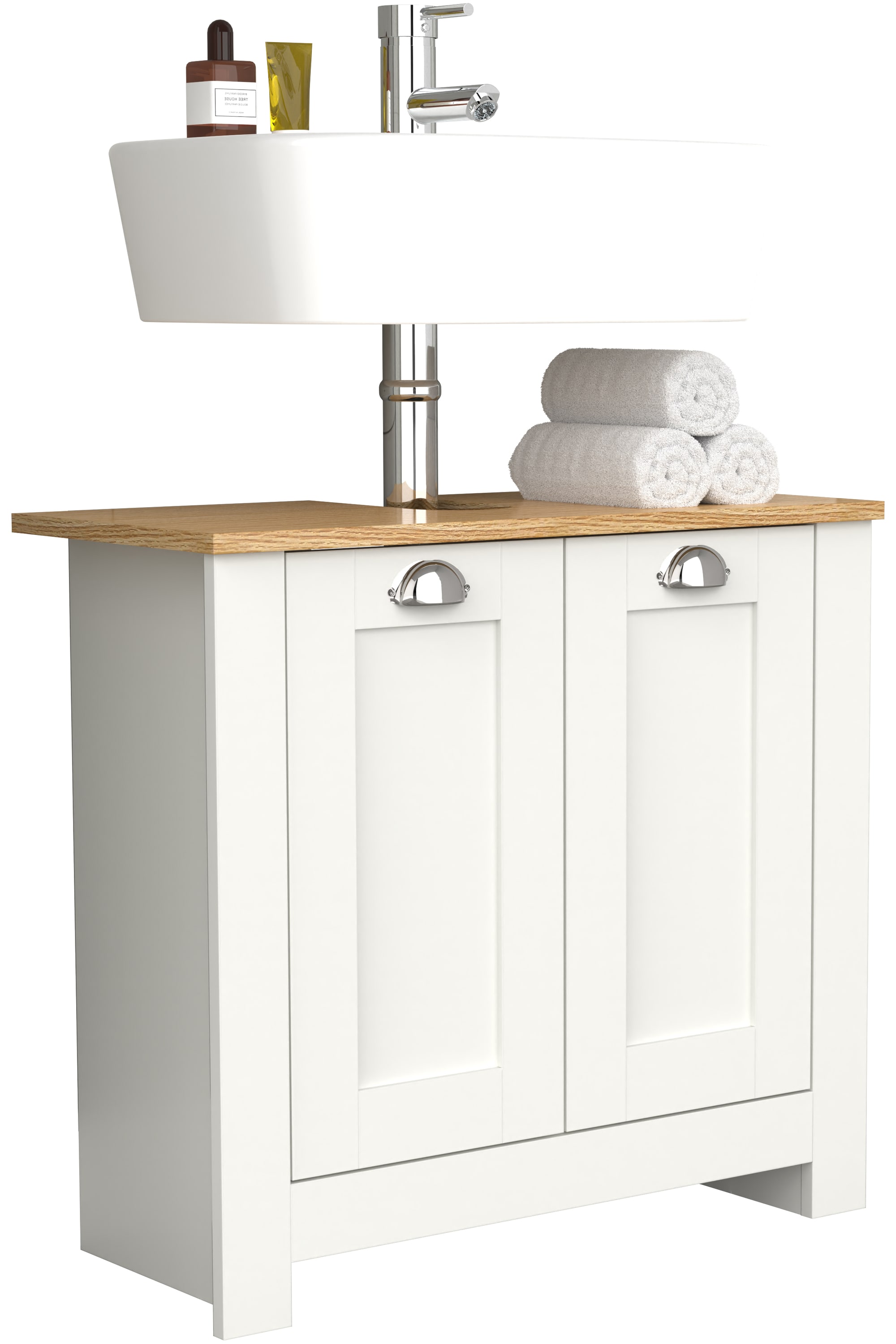 VCM Holz Waschbeckenunterschrank | Badschrank | Ma&szlig;e: H. 58 x B. 65 x T. 30 cm | 2 Dreht&uuml;ren - Balusa M 