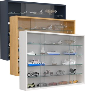 VCM Glasvitrine hängend | Vitrine Glas mit ESG-Sicherheitsglas | Maße ca. H. 55 x B. 75 x T. 12 cm | Hängevitrine Glas | Modern und platzsparend | Glas Vitrinenschrank - Drivalo L 