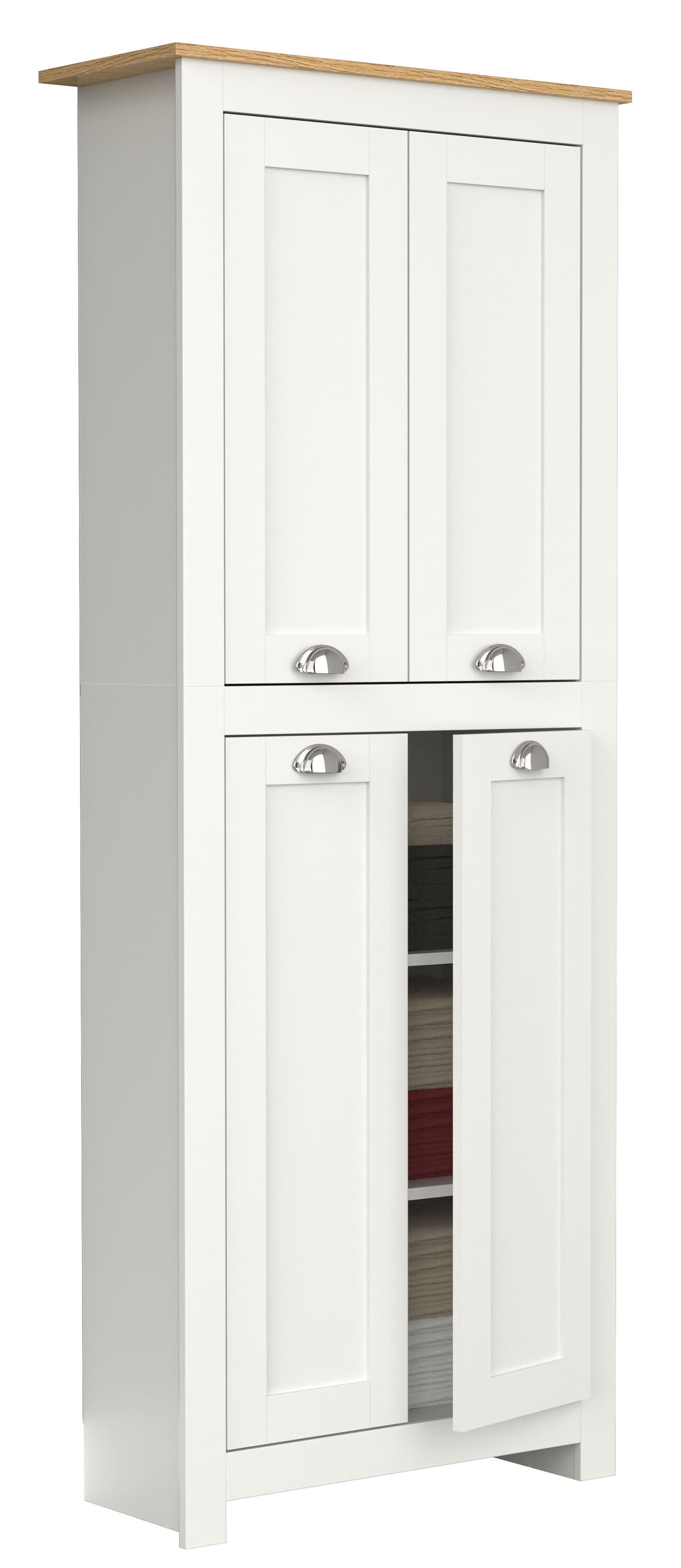 VCM Holz Flurschrank | 5 F&auml;cher | Badezimmerschrank | Ma&szlig;e: H. 184 x B. 72 x T. 32 cm | 4 Dreht&uuml;ren | elegante Muschelgriffe - Balusa 