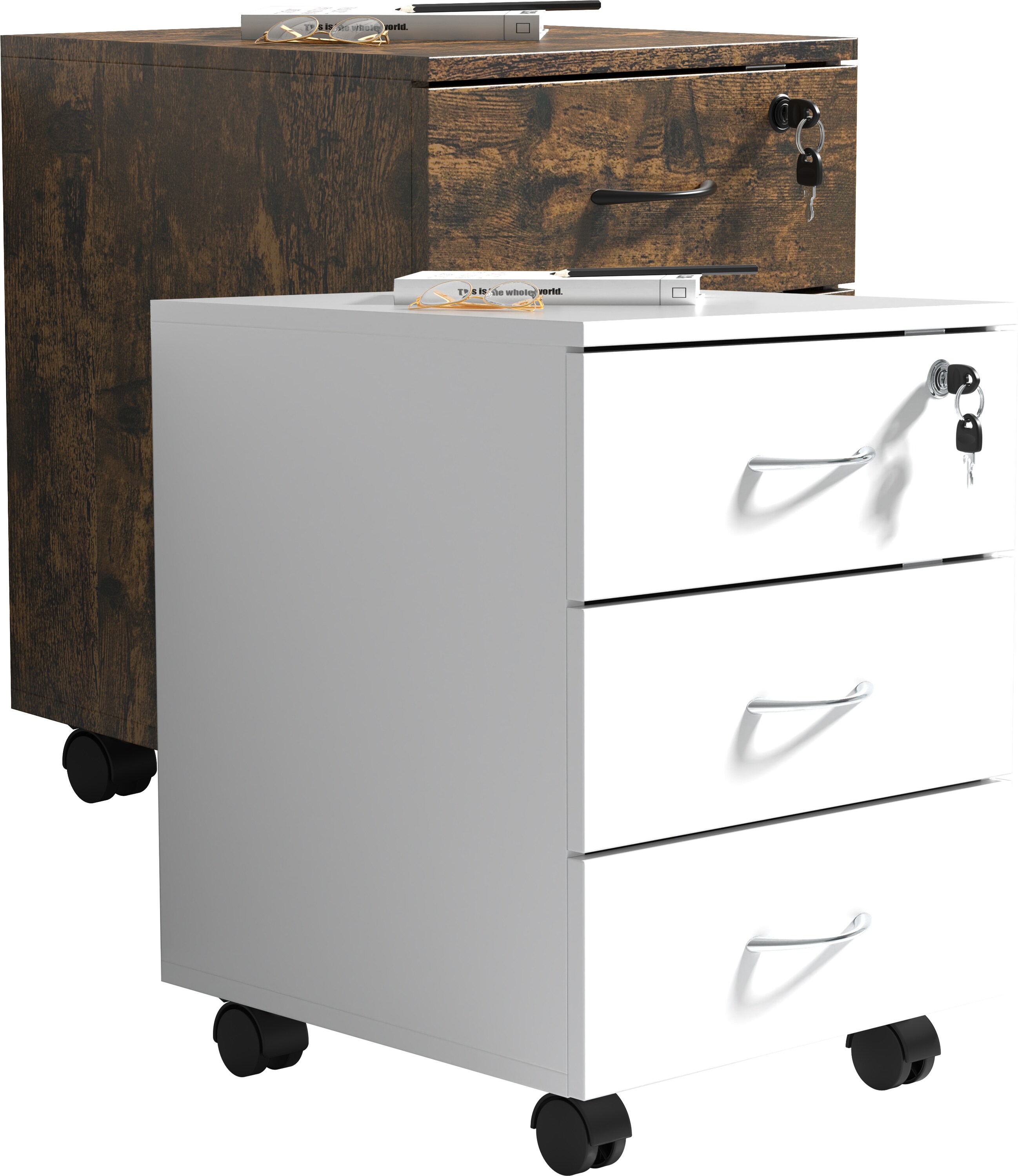 VCM Rollcontainer | Beistellcontainer mit drei Schubladen | Ma&szlig;e ca. H. 55 x B. 40 x T. 44 cm | B&uuml;rocontainer abschlie&szlig;bar - Baula L 