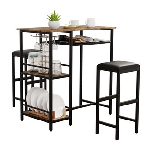 VCM 3 tlg. Set | Bartisch | Maße Tisch ca. H. 93 x B. 90 x T. 50 cm | Maße pro Barhocher ca. H. 65 x B. 30 x T. 25 cm | Bistrotisch Bockerhocker - Kolari 