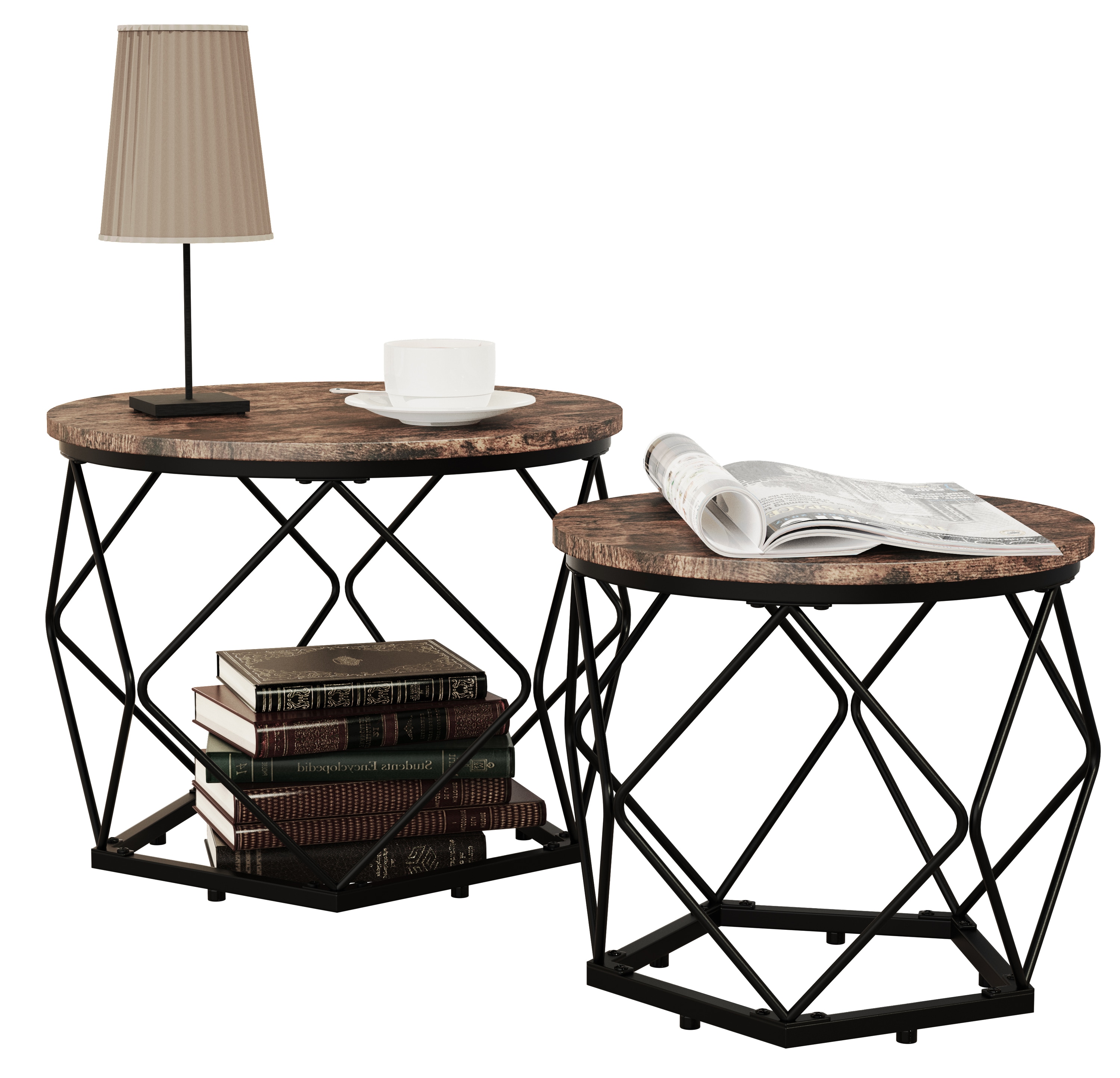 VCM 2er Set Holz Metall Beistelltisch Couchtisch Sofatisch Nachttisch  Helaro M 