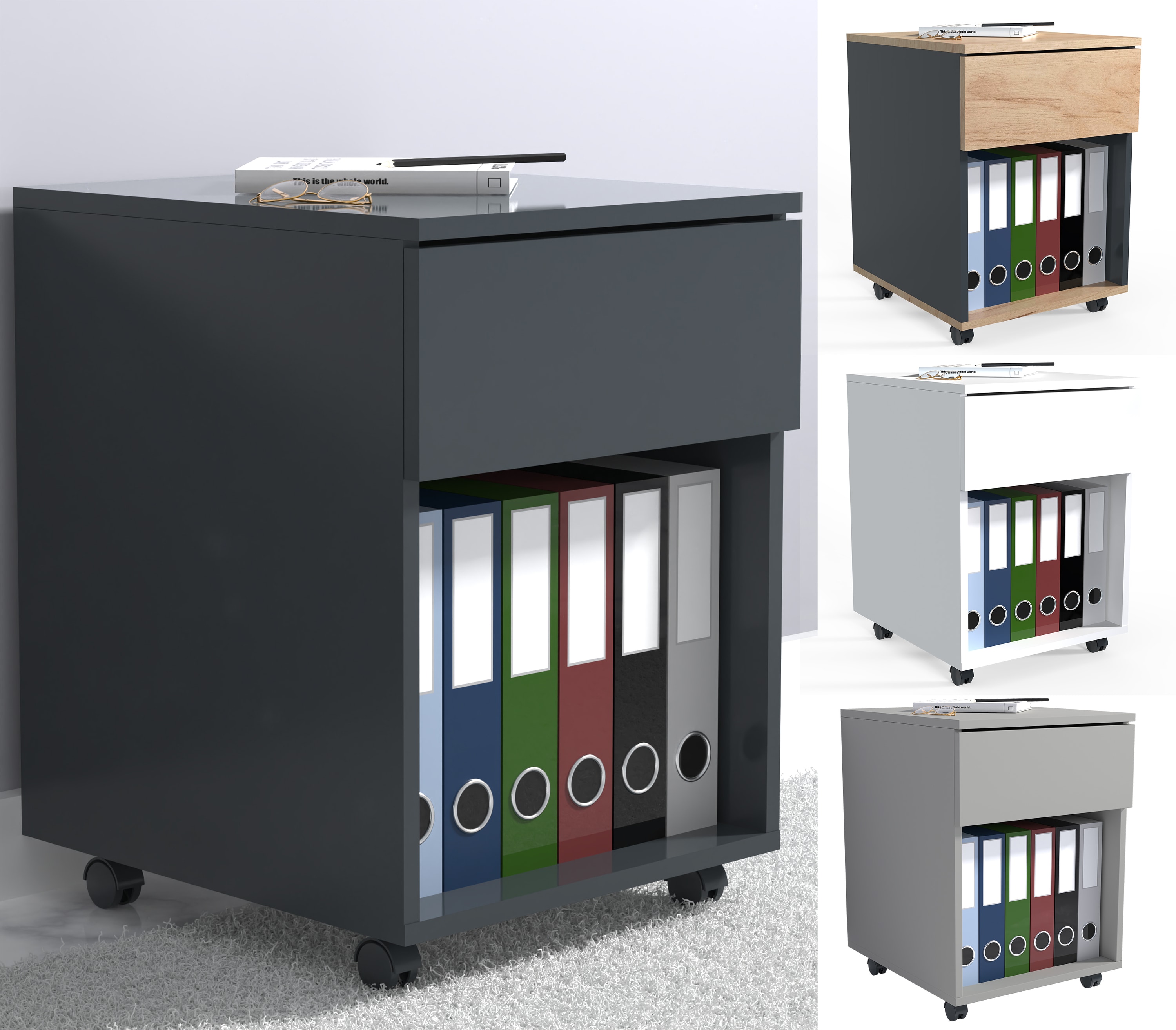 VCM Rollcontainer | Beistellcontainer mit Schubladen | Ma&szlig;e ca. H. 55 x B. 39 x T. 45 cm | B&uuml;rocontainer - Dalosa 1 Schublade 