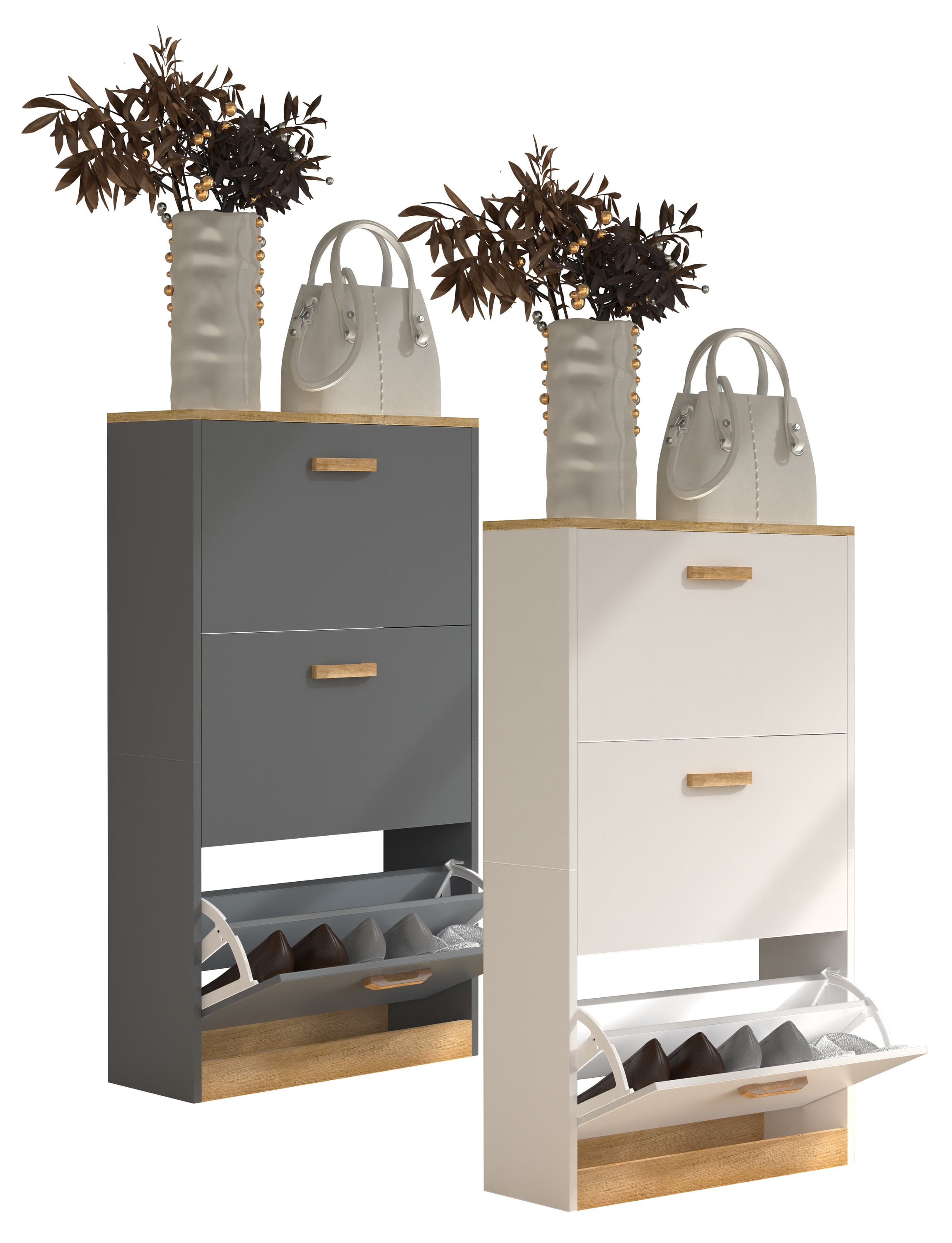 VCM Holz Regal Kipper Schuhregal Schuhschrank Schuhkipper 3 Klappen Halom M 