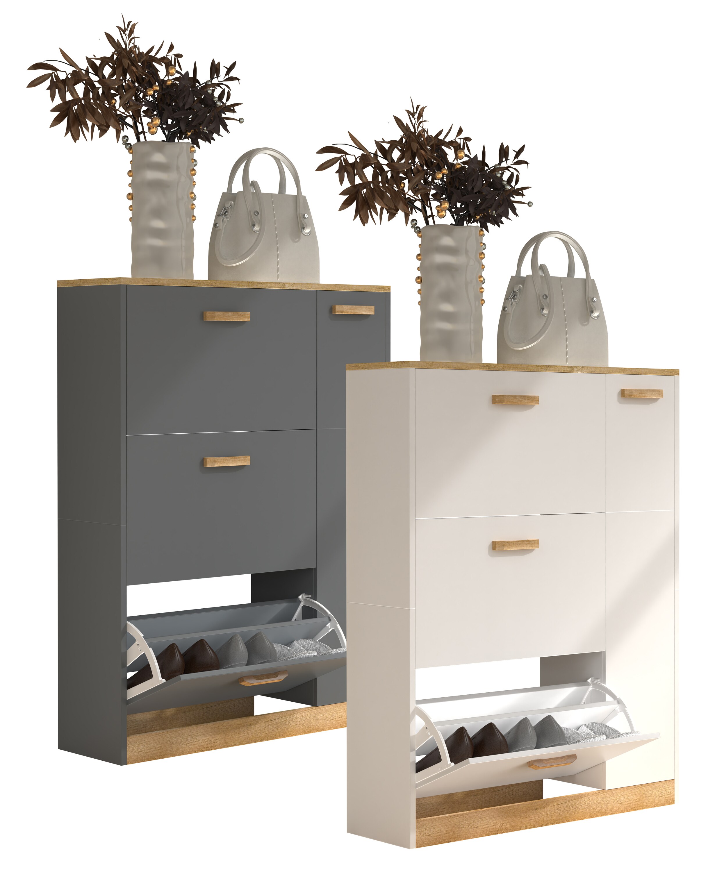 VCM Holz Regal Kipper Schuhregal Schuhschrank Schuhkipper 3 Klappen 1 Dreht&uuml;r Halom L 