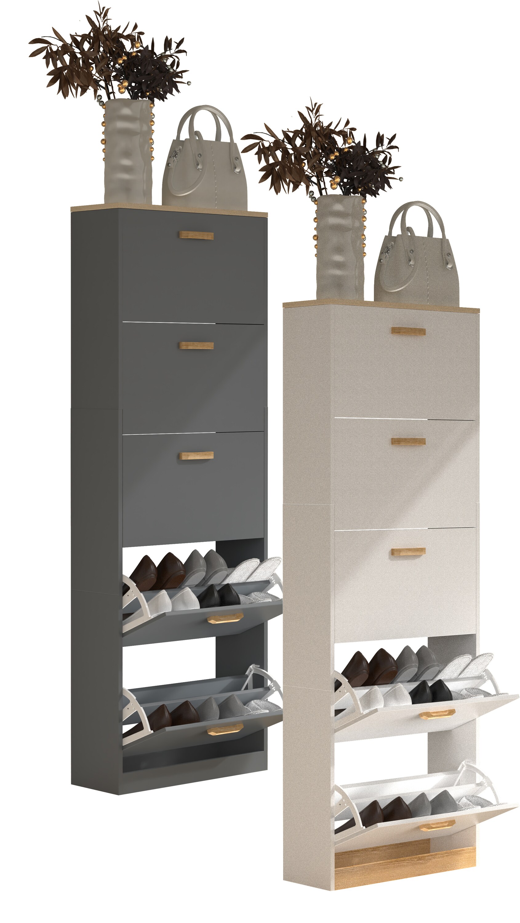 VCM Holz Regal Kipper Schuhregal Schuhschrank Schuhkipper 5 Klappen Halom XL 