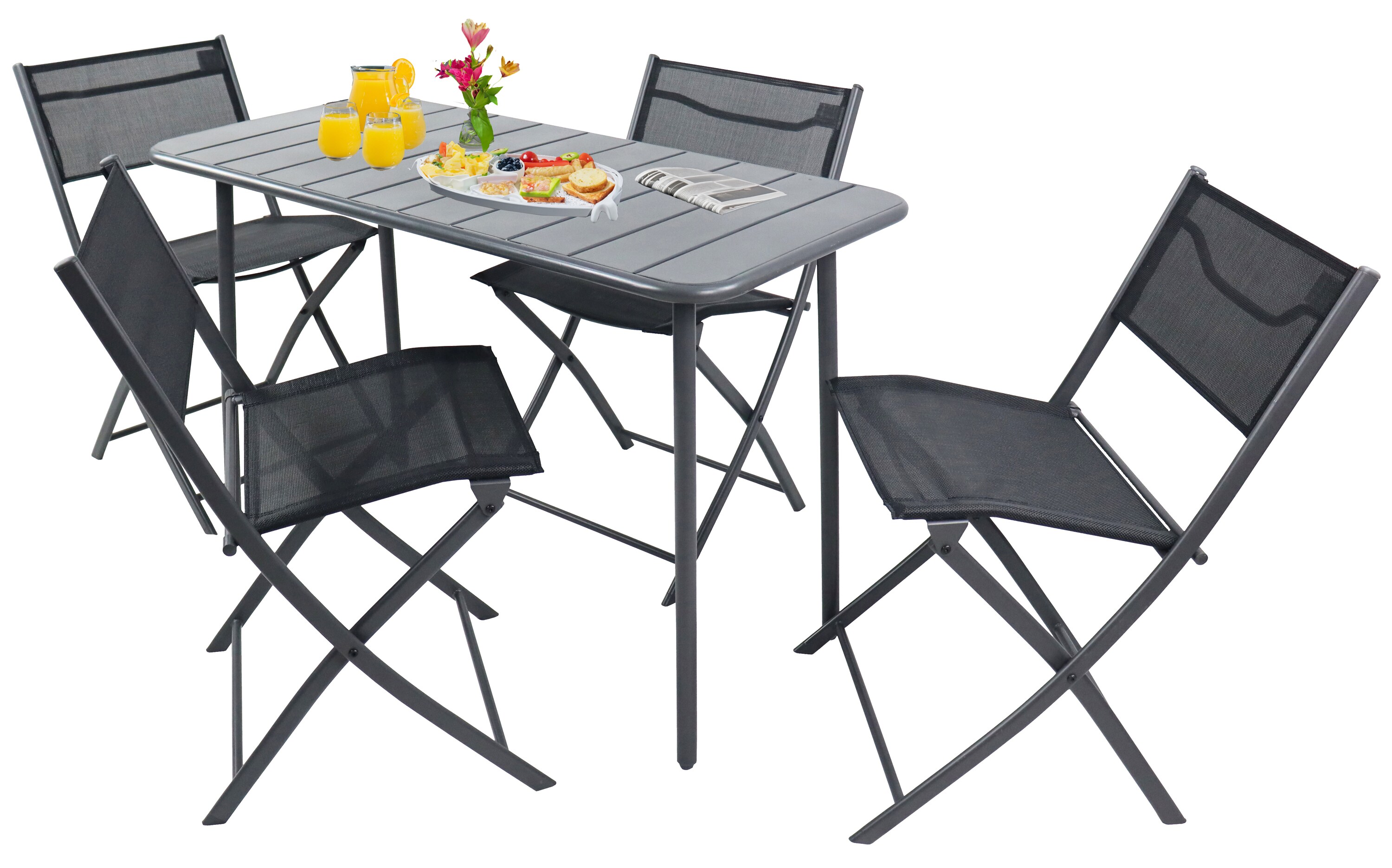 VCM 5-tlg Gartenm&ouml;bel Set | Sitzgruppe Essgruppe | 1xTisch, 4x St&uuml;hle | Tisch Ma&szlig;e ca. H. 72 x B. 110 x T. 55 cm | Klappbar | Garten Set - Sumila 