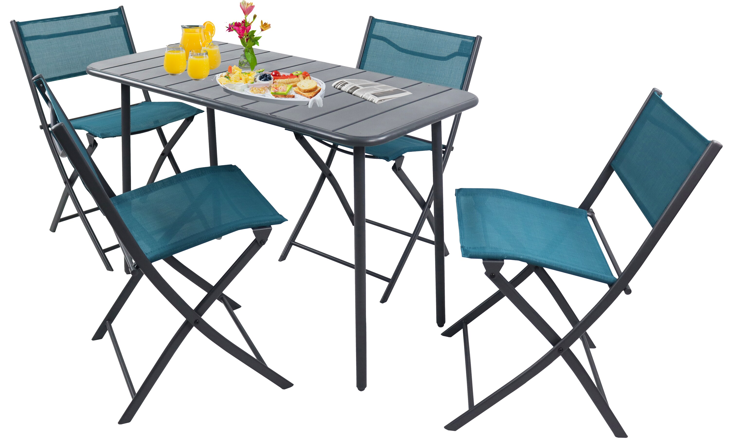 VCM 5-tlg Gartenm&ouml;bel Set | Sitzgruppe Essgruppe | 1xTisch, 4x St&uuml;hle | Tisch Ma&szlig;e ca. H. 72 x B. 110 x T. 55 cm | Klappbar | Garten Set - Sumila 