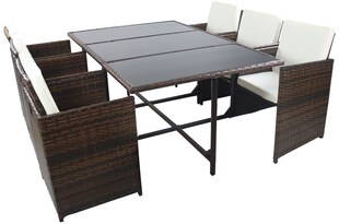 VCM 7-tlg Gartenmöbel Set | Sitzgruppe Essgruppe | 1xTisch, 6x Stühle | Tisch Maße ca. H. 72 x B. 170 x T. 110 cm | Rattan | Garten Set - Raloso 