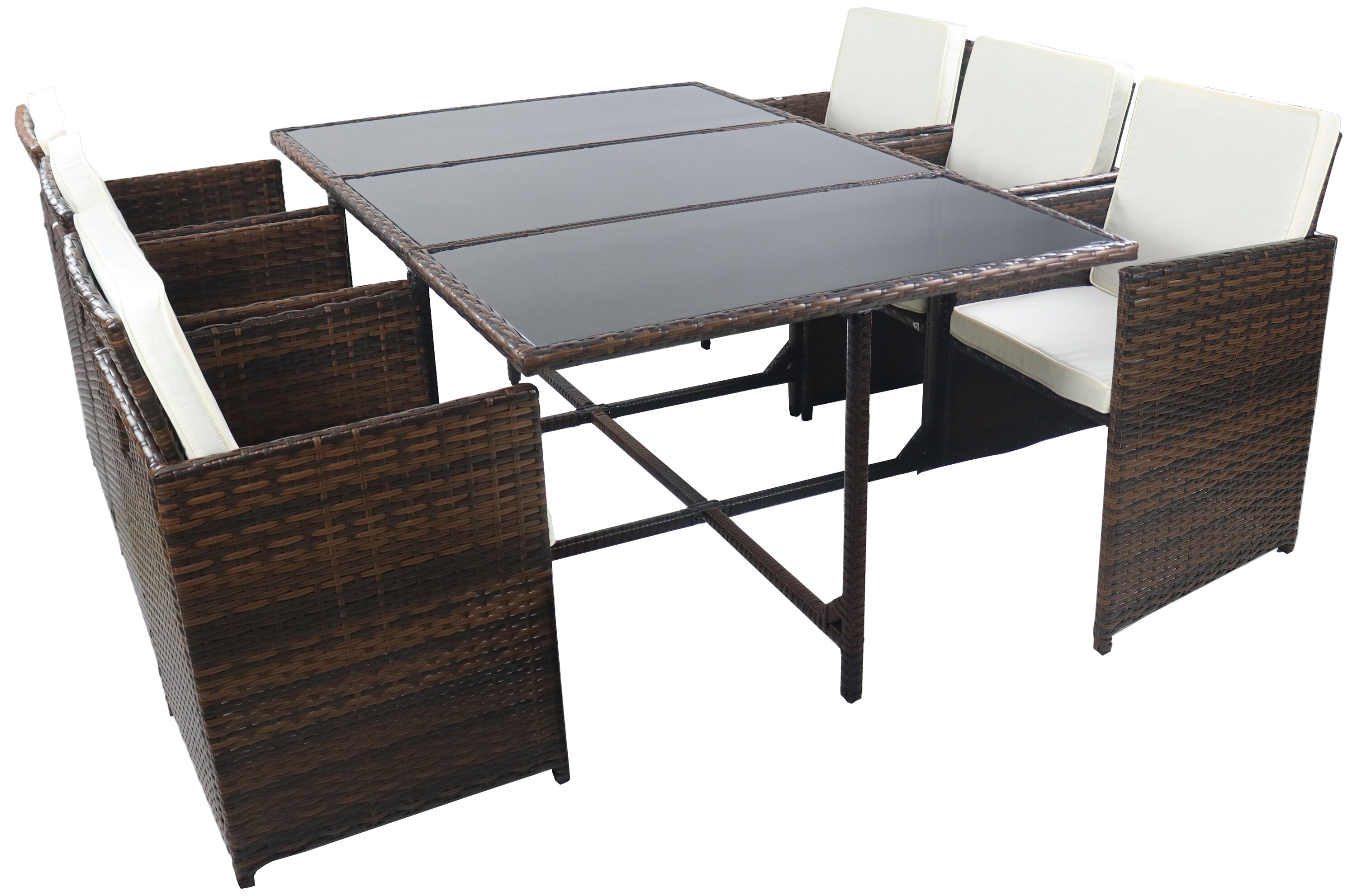 VCM 9-tlg Gartenm&ouml;bel Set | Sitzgruppe Essgruppe | 1xTisch, 6x St&uuml;hle, 2x Hocker | Tisch Ma&szlig;e ca. H. 72 x B. 170 x T. 110 cm | Rattan | Garten Set - Raloso 