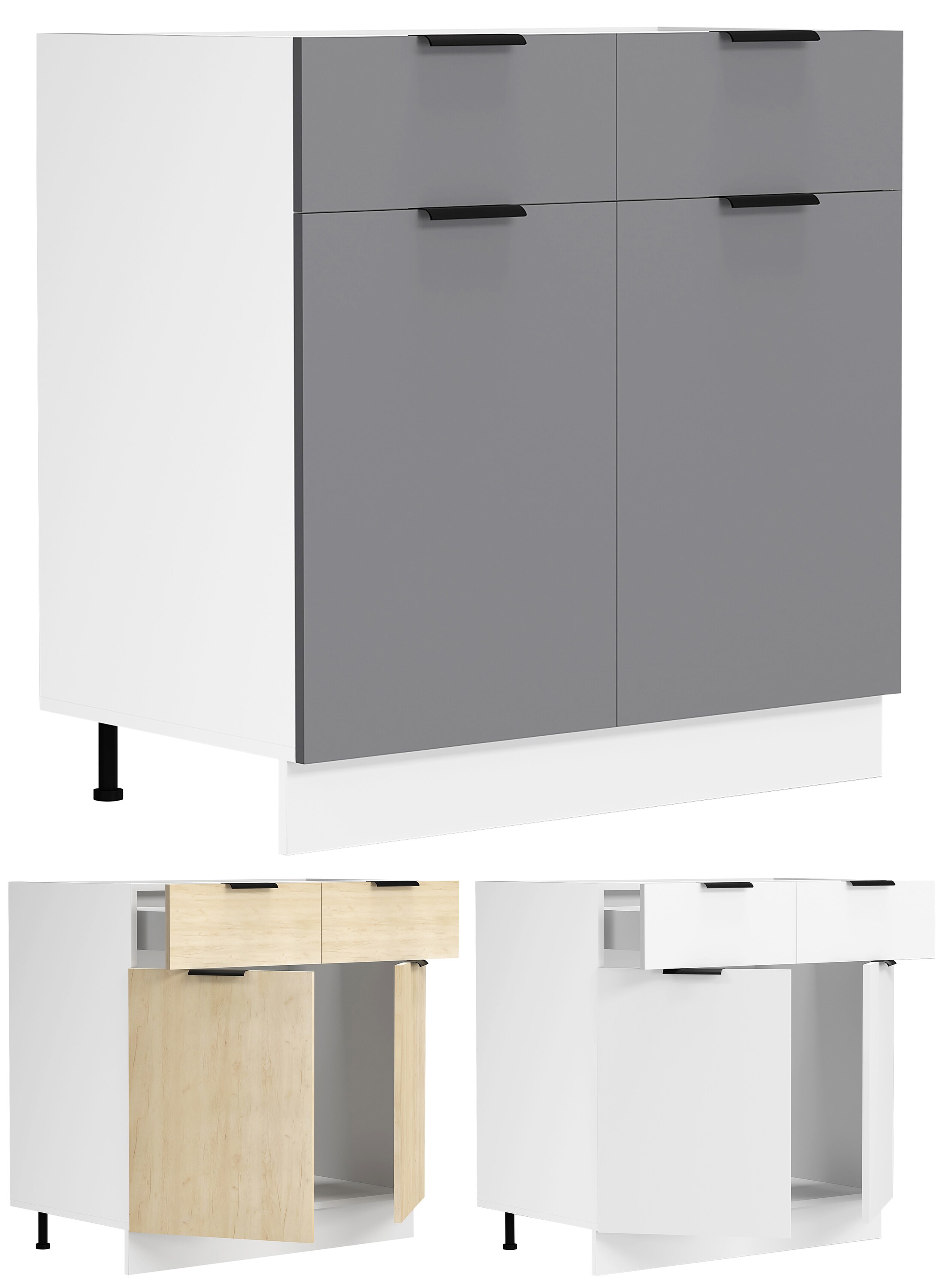 VCM K&uuml;chenschrank | Ma&szlig;e ca. H. 82 x B. 80 x. T. 46 cm | Unterschrank mit zwei Dreht&uuml;ren und zwei Schubladen | K&uuml;chenm&ouml;bel &ndash; Fasola 