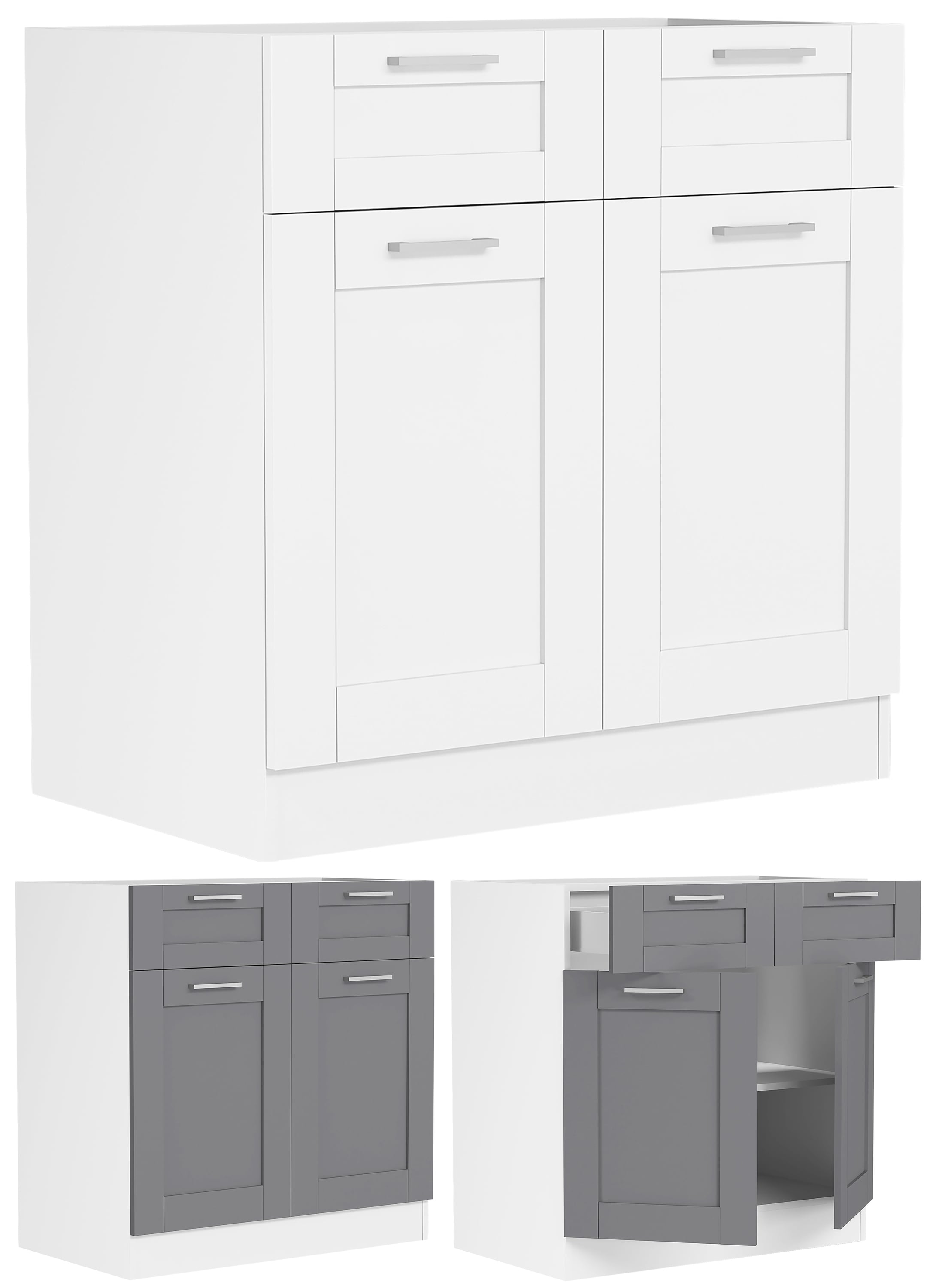 VCM K&uuml;chenschrank | Ma&szlig;e ca. H. 82 x B. 80 x. T. 46 cm | Unterschrank mit zwei Dreht&uuml;ren und zwei Schubladen im Landhaus Stil | K&uuml;chenm&ouml;bel &ndash; Colura 