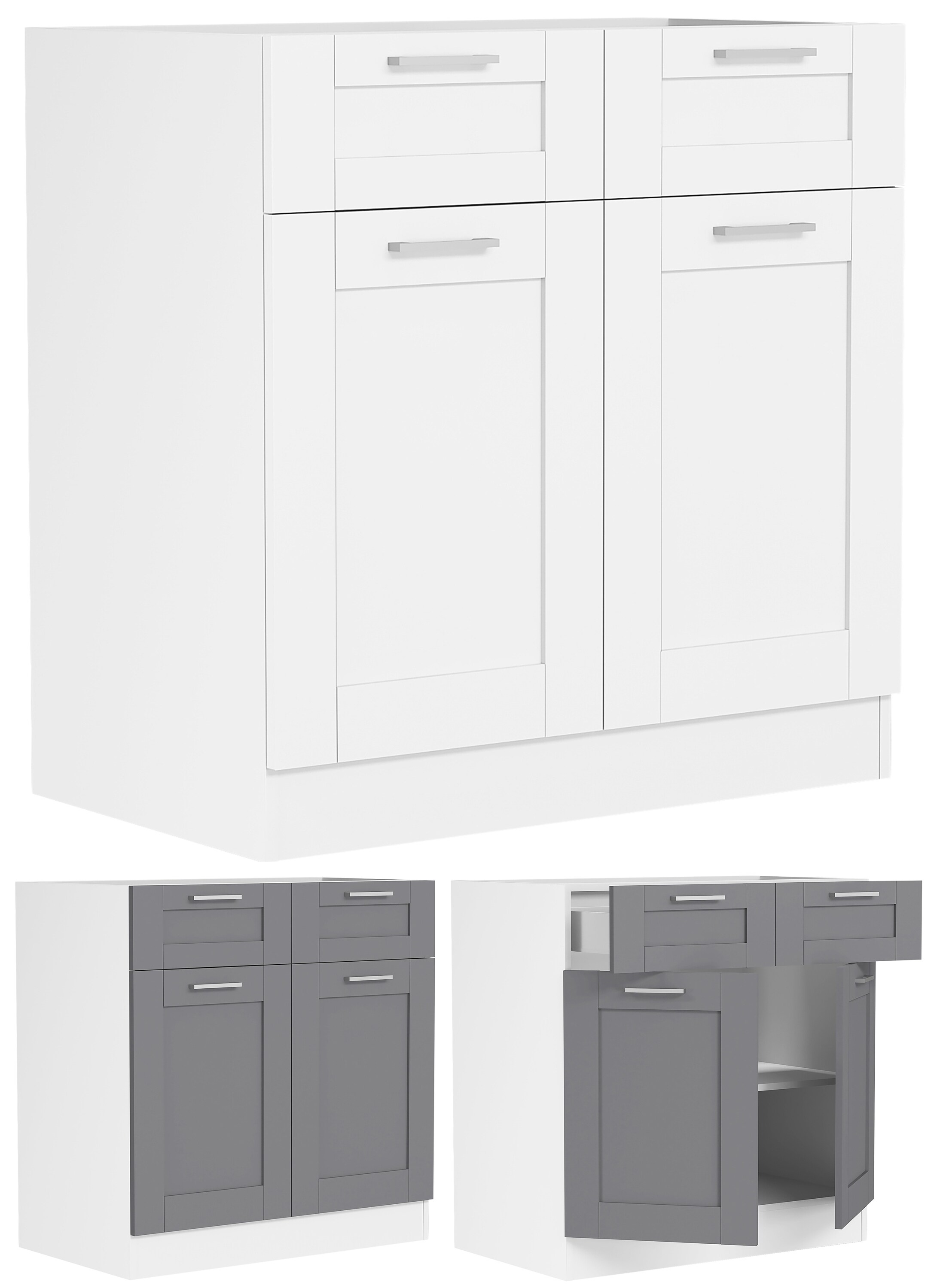 VCM K&uuml;chenschrank | Ma&szlig;e ca. H. 82 x B. 80 x. T. 46 cm | Unterschrank mit zwei Dreht&uuml;ren und zwei Schubladen im Landhaus Stil | K&uuml;chenm&ouml;bel &ndash; Colura 