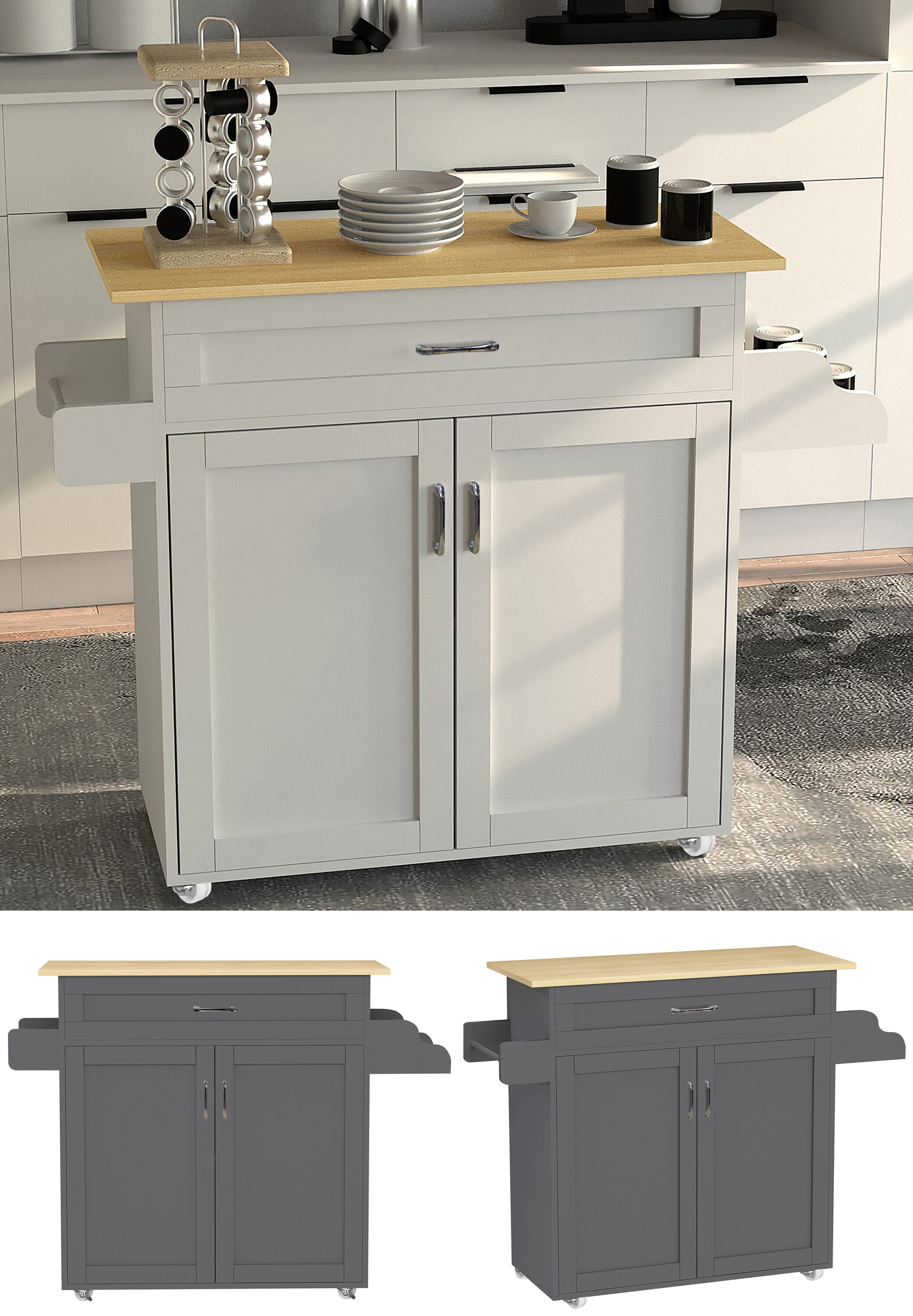 VCM K&uuml;chenwagen | Rollwagen | Ma&szlig;e ca. H. 89 x B. 114 x T. 39 cm | ausreichend Stauraum | rollbar | Servierwagen - Pastano 