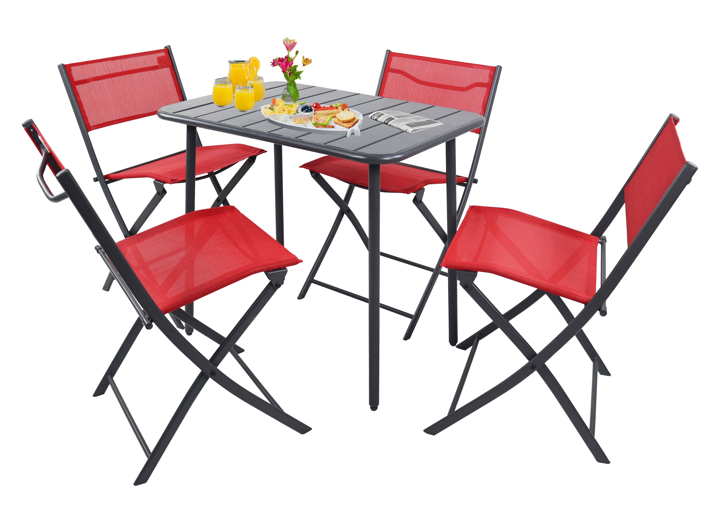 VCM 5-tlg Gartenm&ouml;bel Set | Sitzgruppe Essgruppe | 1xTisch, 4x Klappst&uuml;hle | Tisch Ma&szlig;e ca. H. 72 x B. 80 x T. 55 cm | Garten Set &ndash; Sumila 80x55 